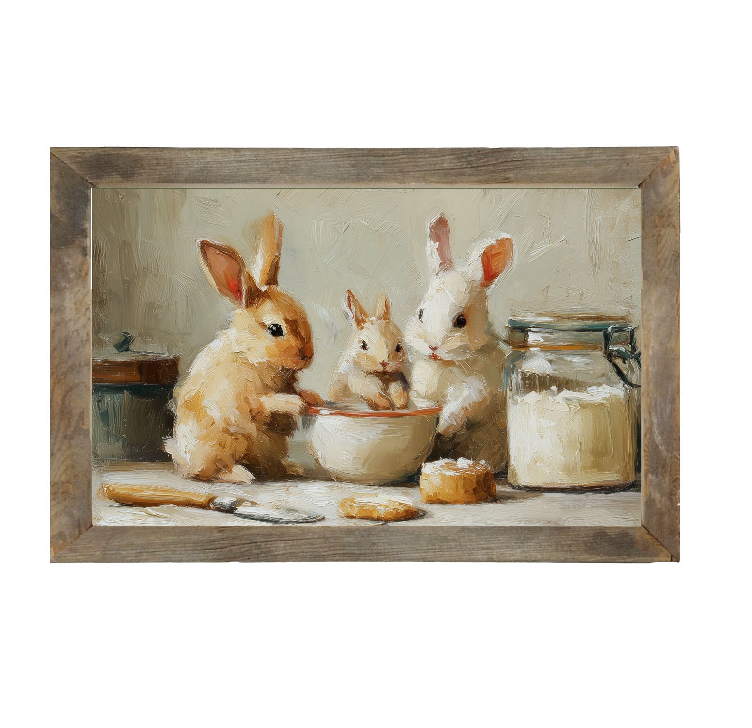 Bunnies Baking Together - Framed Art