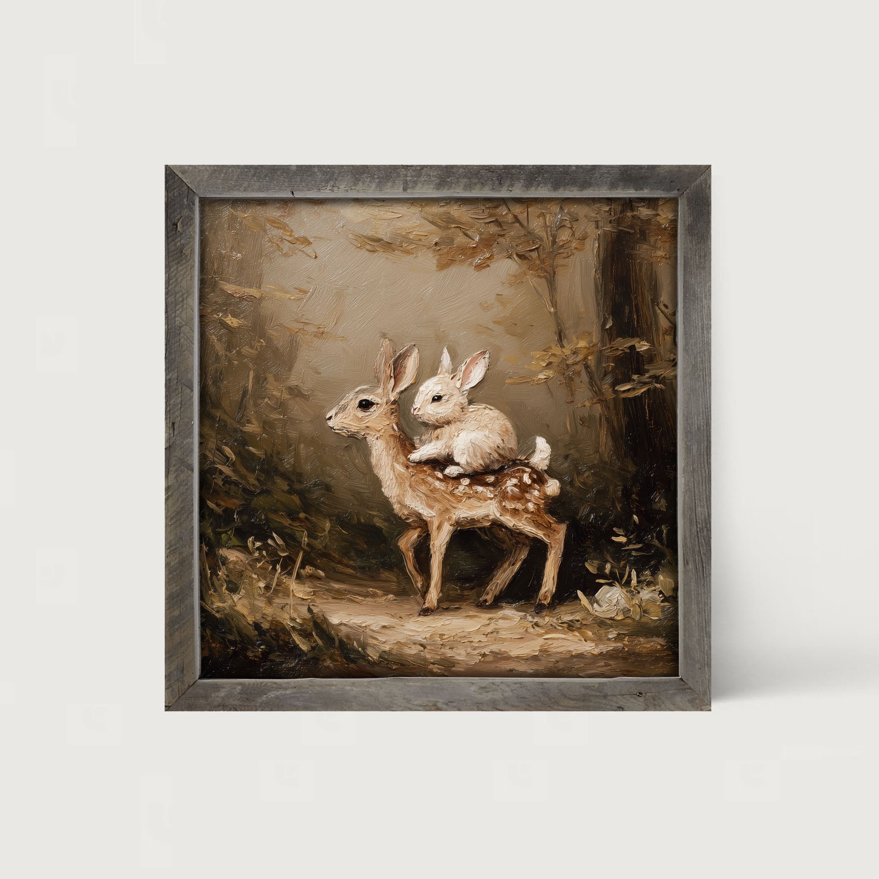 Bunny on Deer in Forest