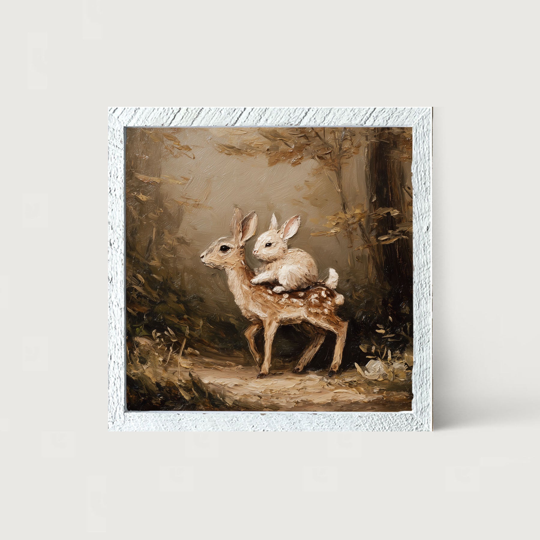 Bunny on Deer in Forest