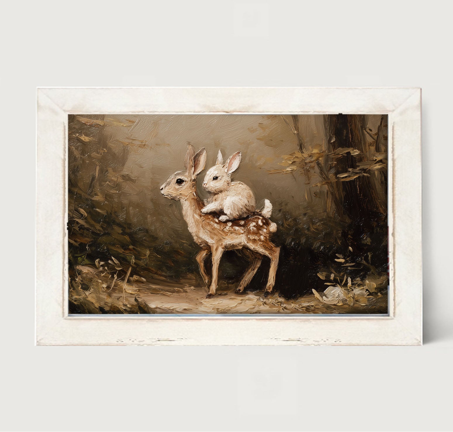 Bunny on Deer in Forest