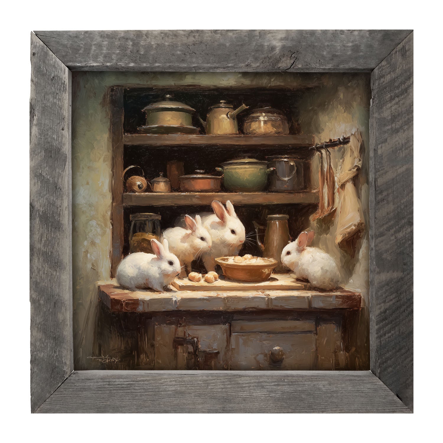 Bunnies Preparing a Meal - Framed Art