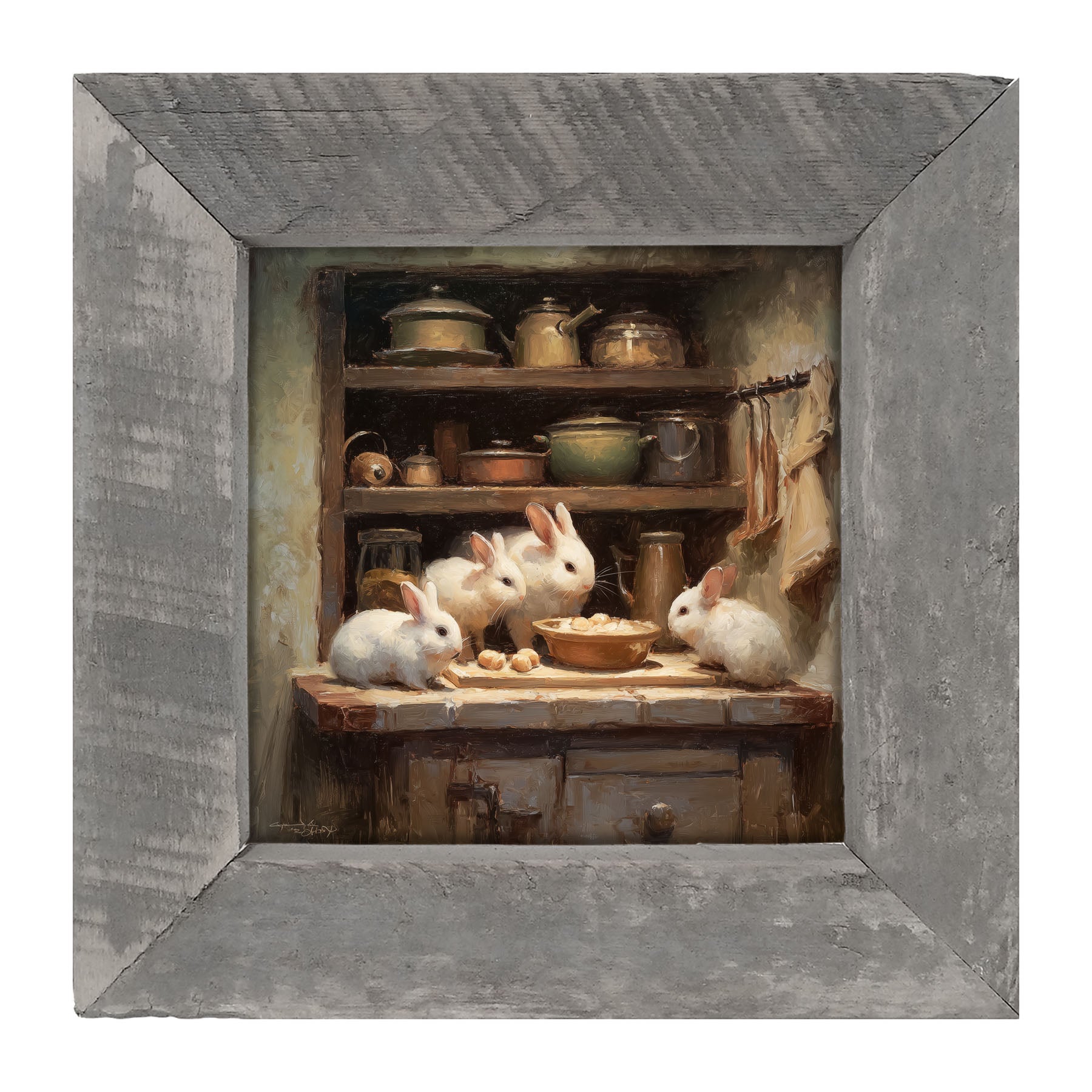 Bunnies Preparing a Meal - Framed Art
