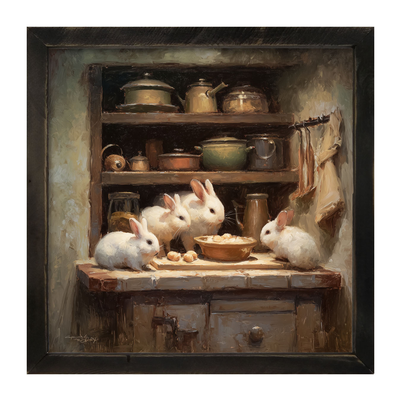 Bunnies Preparing a Meal - Framed Art