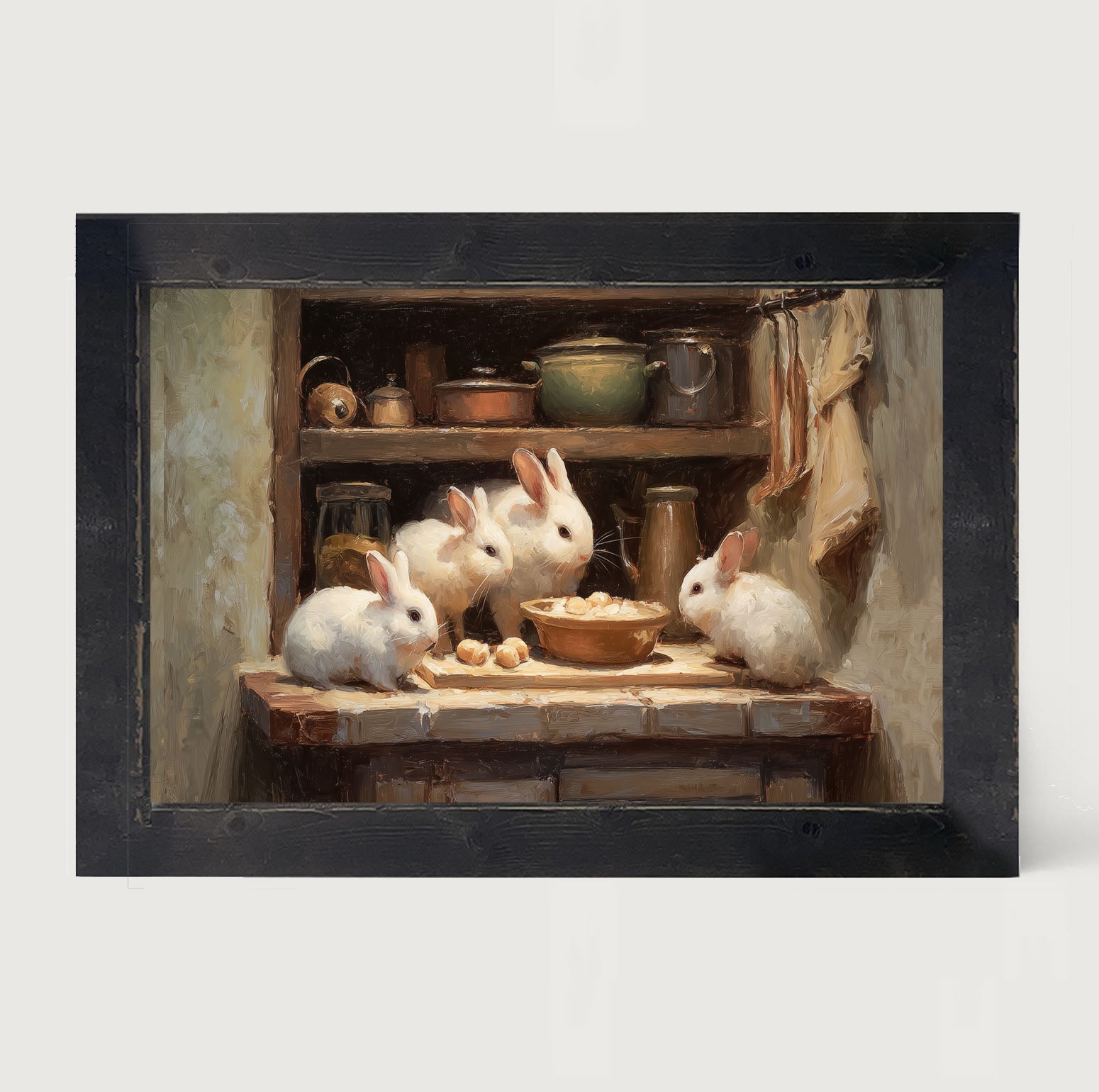 Bunnies Preparing a Meal - Framed Art