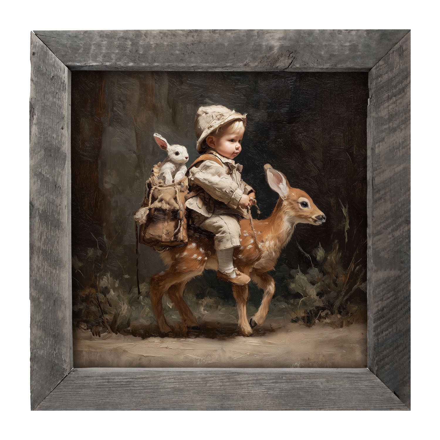A Boy with his Forest Friends - Framed Art