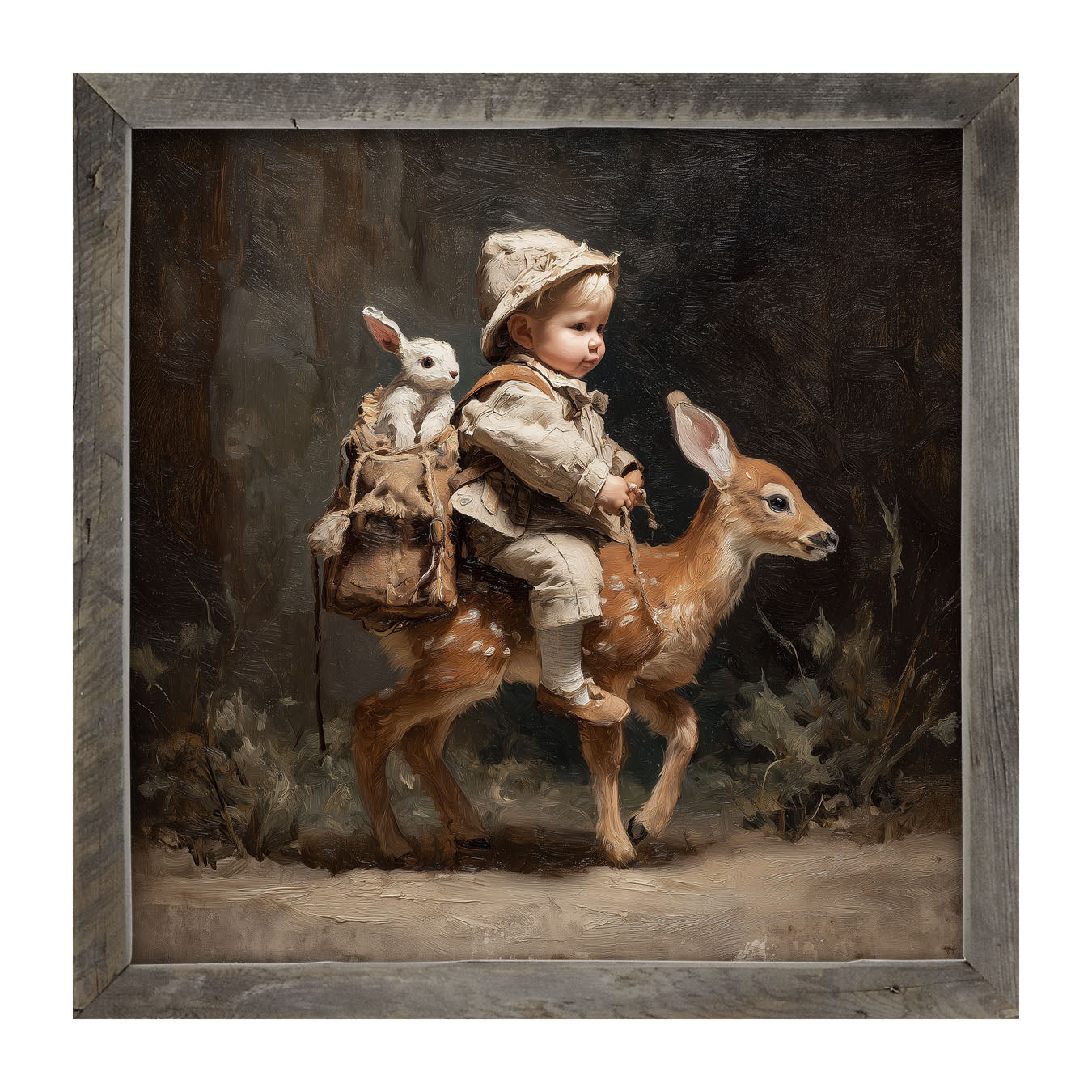 A Boy with his Forest Friends - Framed Art