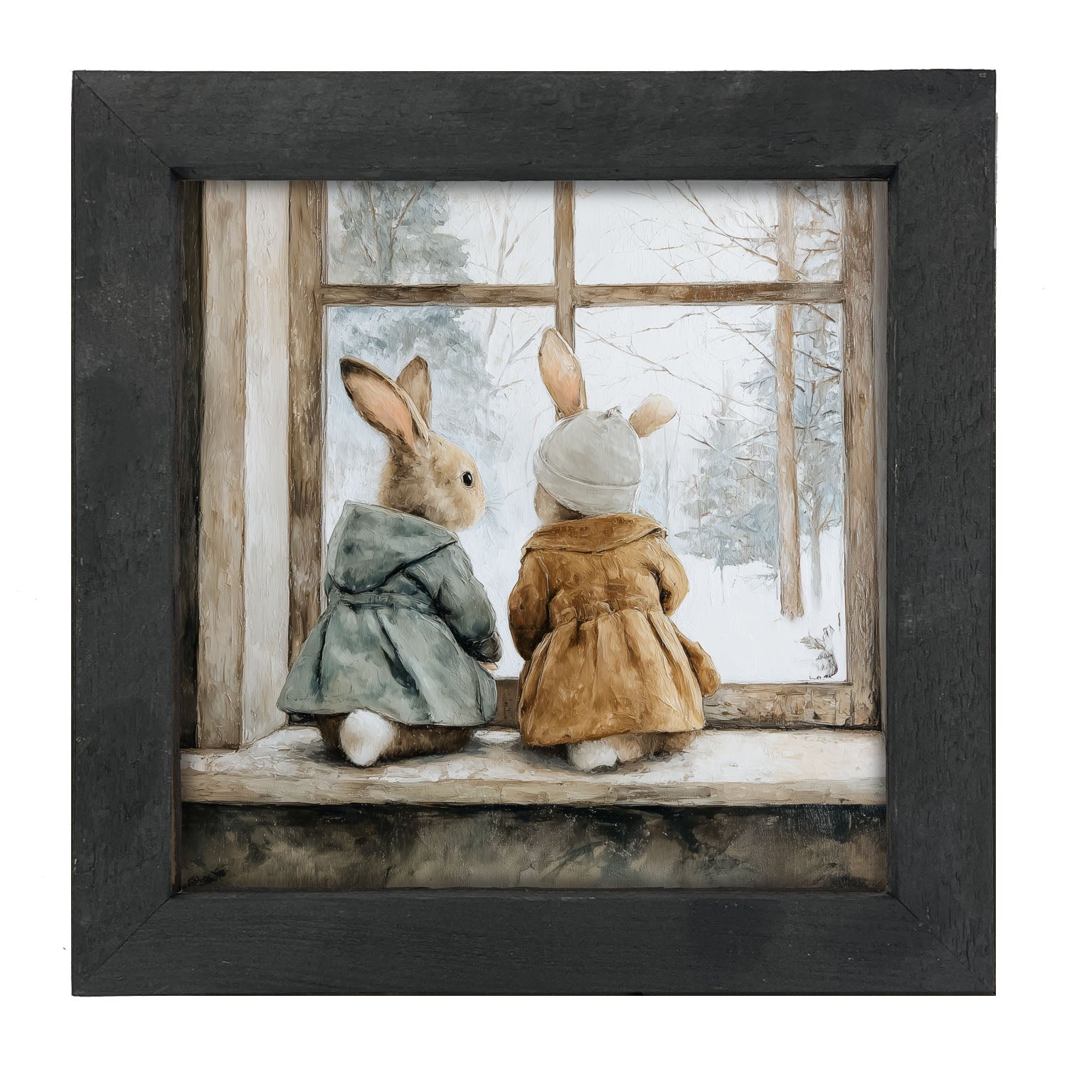Bunnies Watching a Snowfall - Framed Art