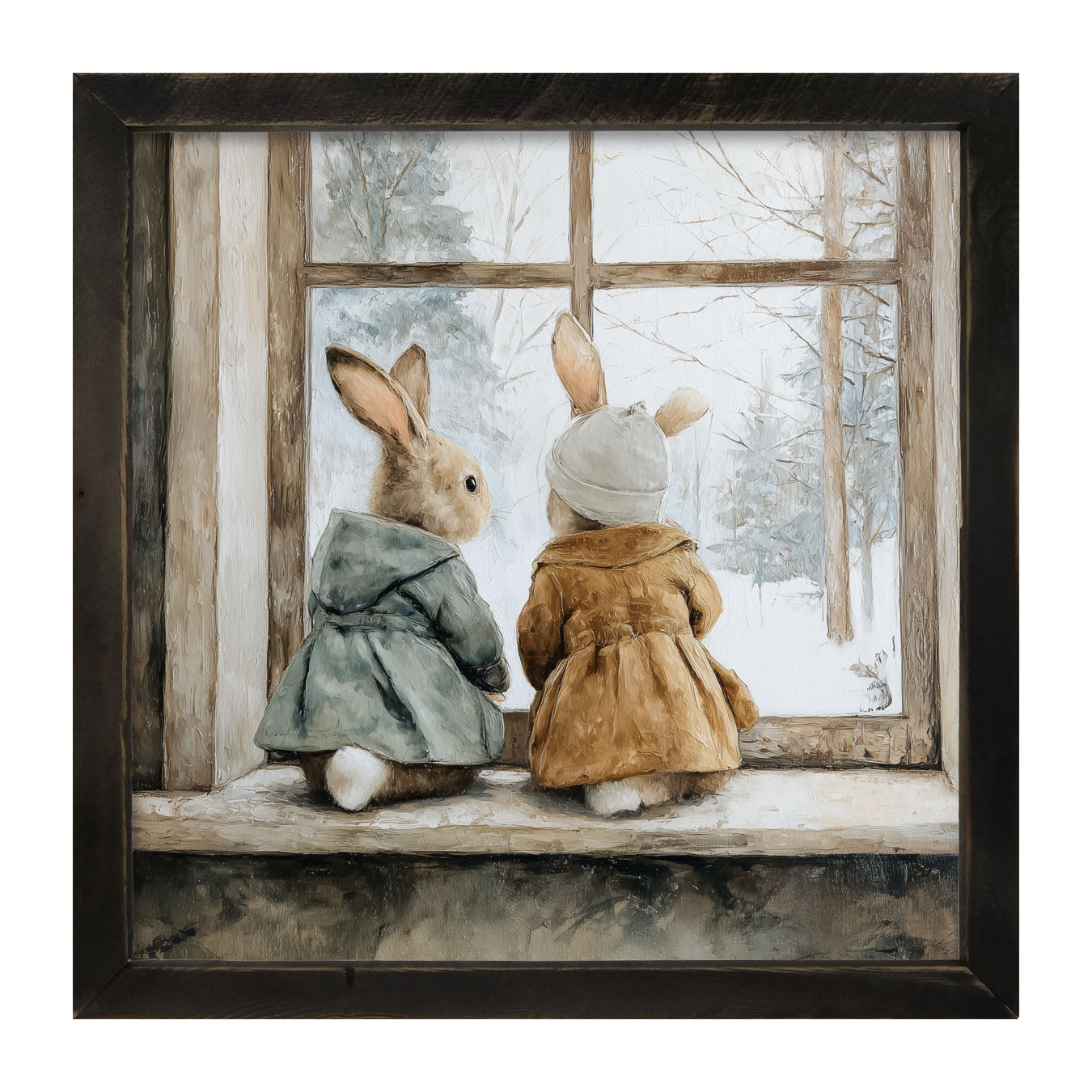 Bunnies Watching a Snowfall - Framed Art