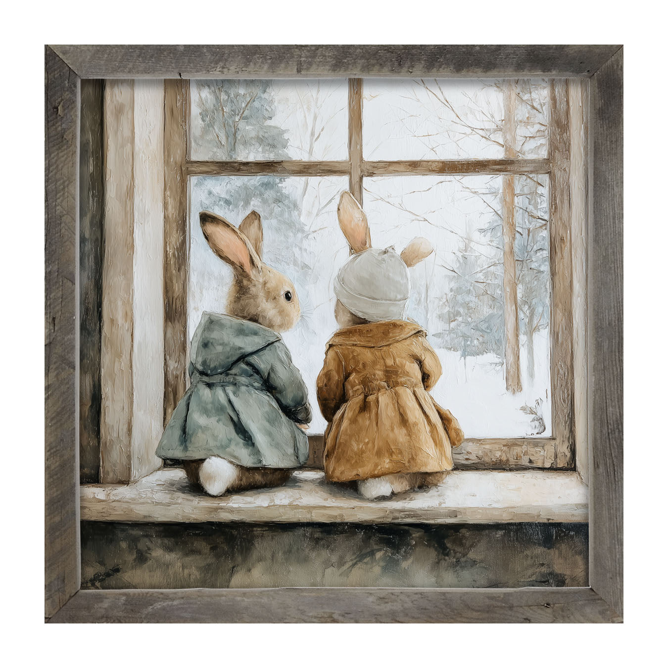 Bunnies Watching a Snowfall - Framed Art
