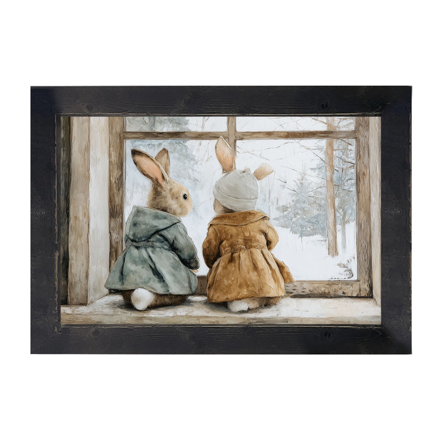 Bunnies Watching a Snowfall - Framed Art
