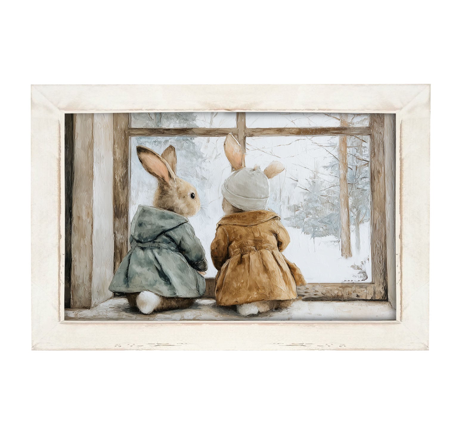 Bunnies Watching a Snowfall - Framed Art