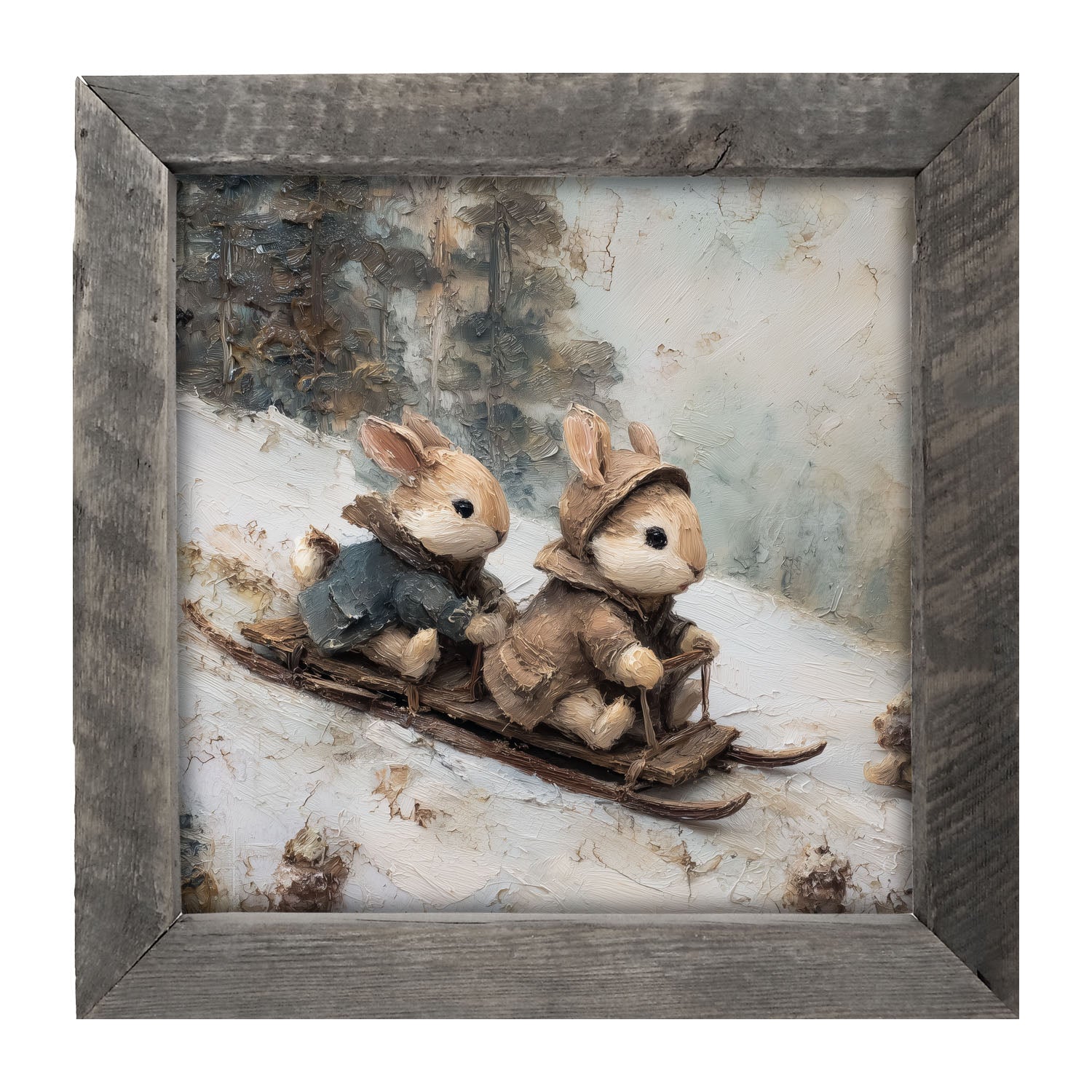Bunnies Sledding - Framed Art