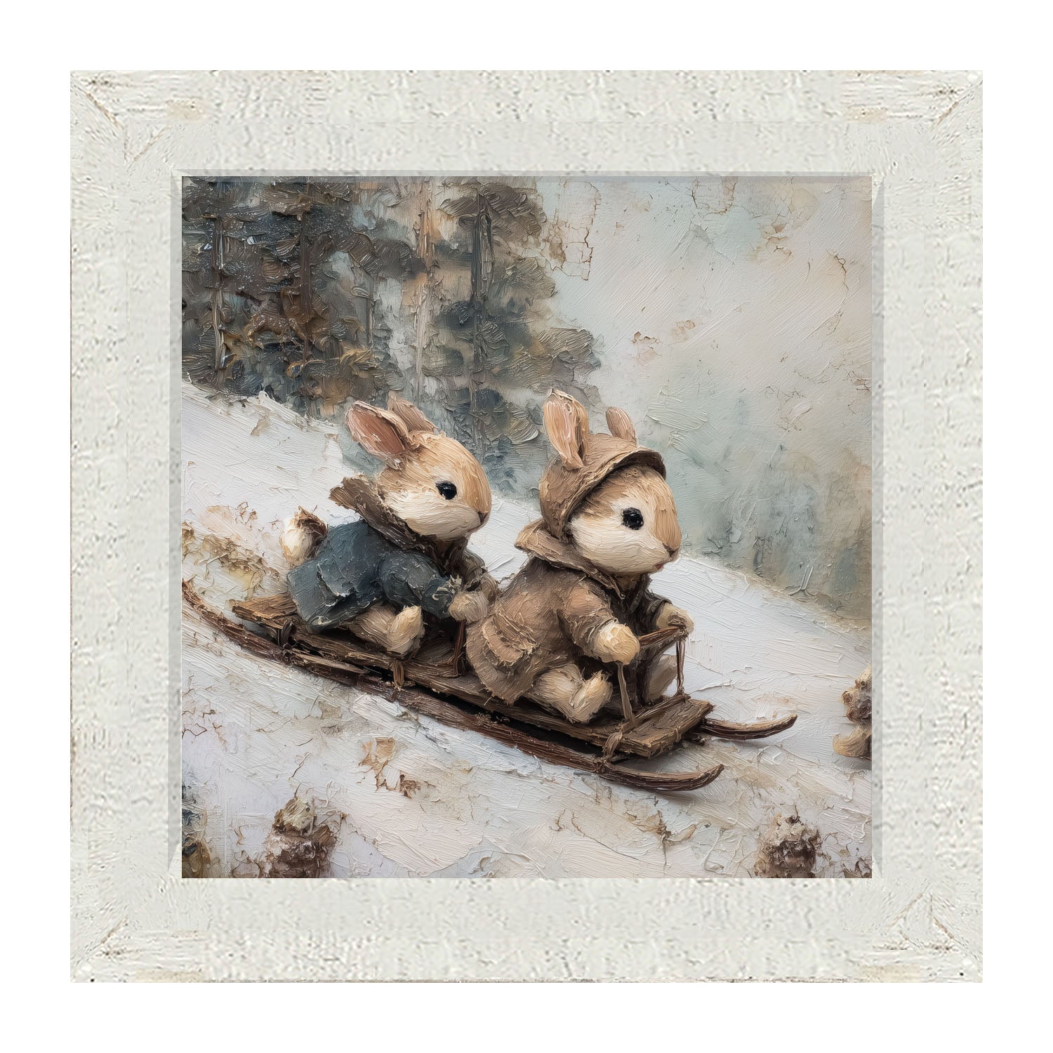 Bunnies Sledding - Framed Art