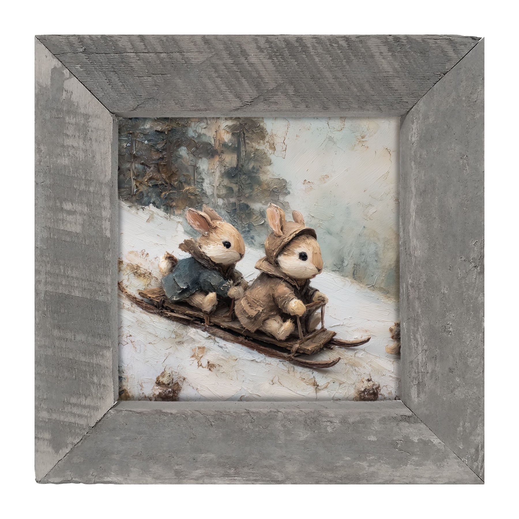Bunnies Sledding - Framed Art