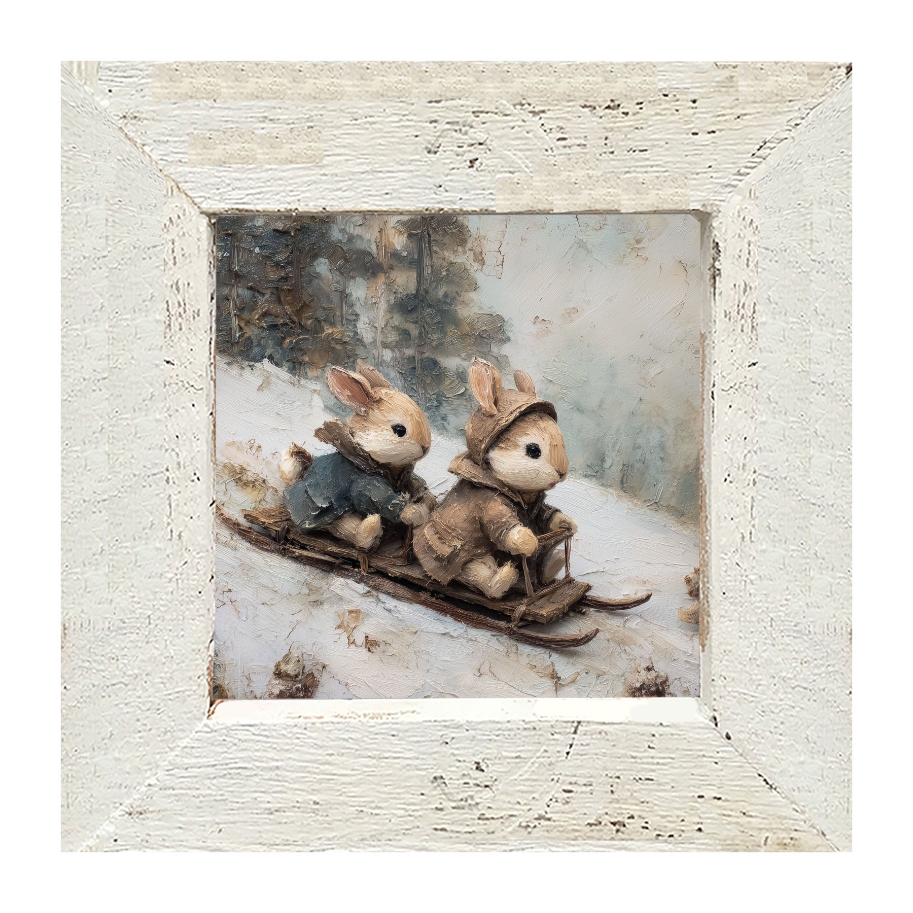 Bunnies Sledding - Framed Art