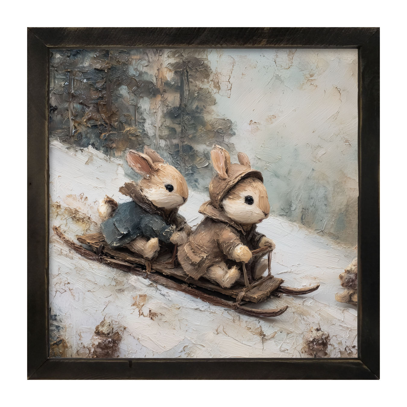Bunnies Sledding - Framed Art
