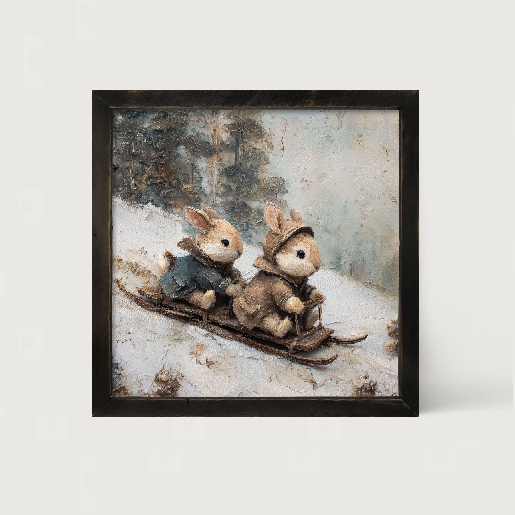 Bunnies Sledding - Framed Art