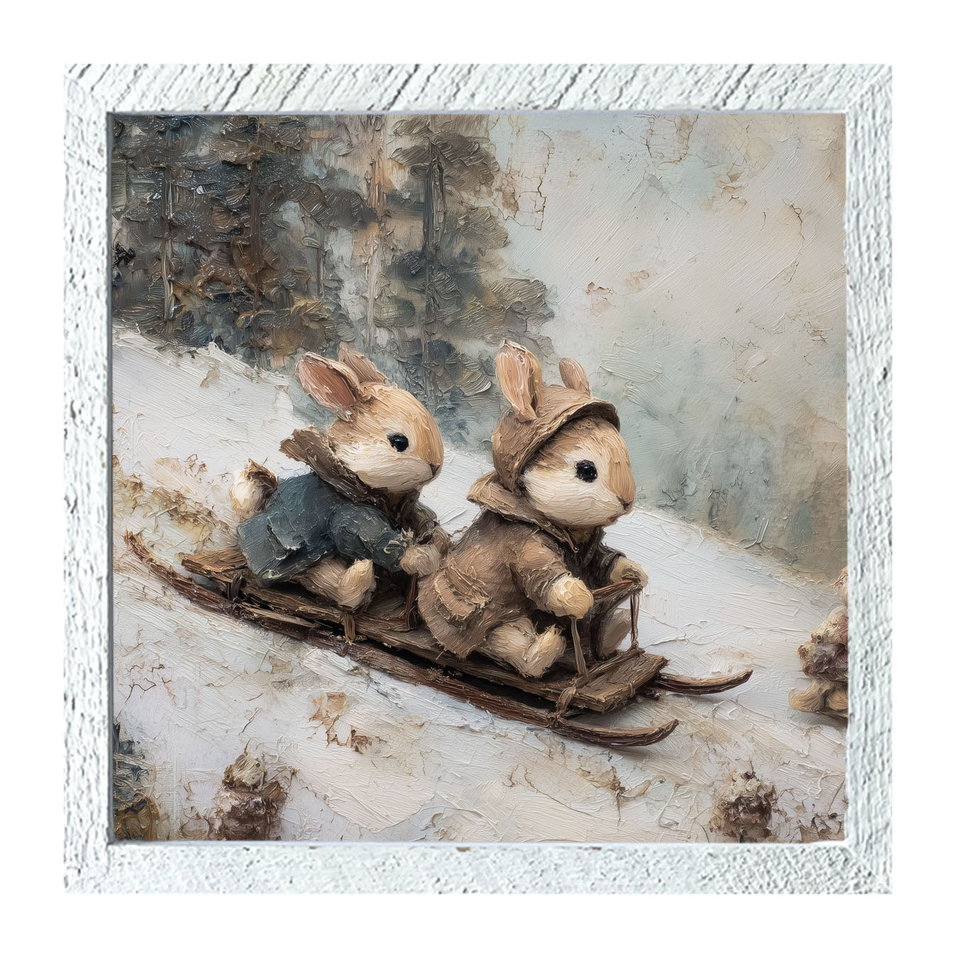 Bunnies Sledding - Framed Art