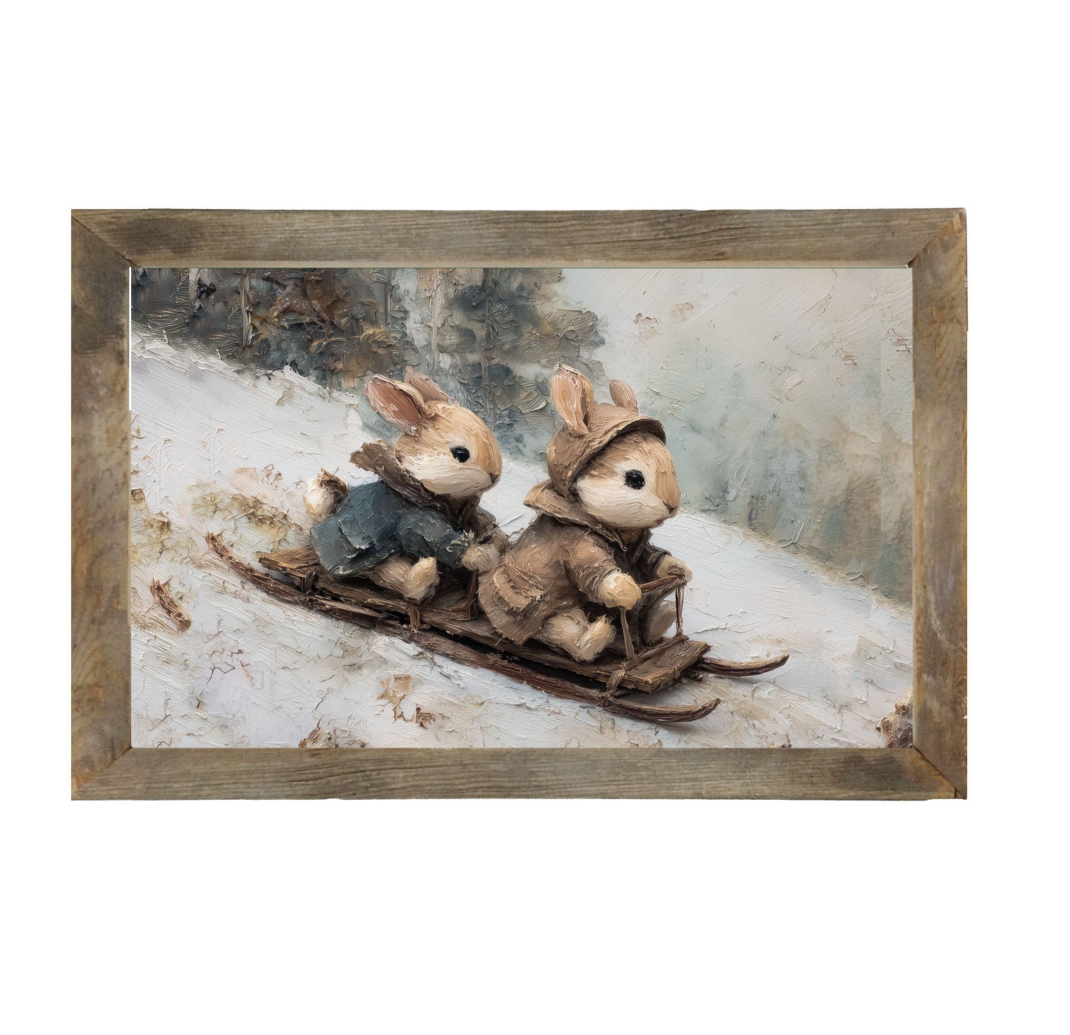 Bunnies Sledding - Framed Art