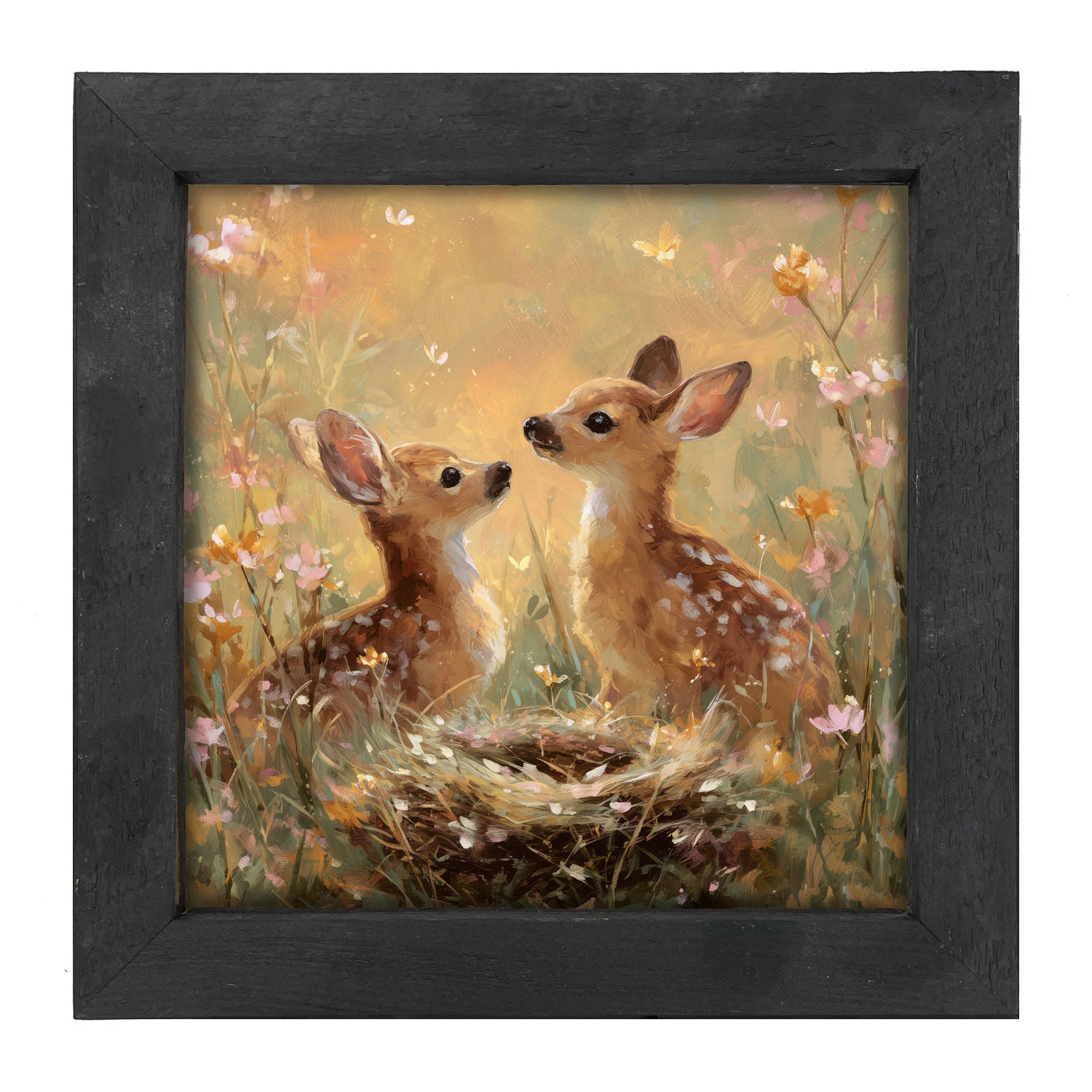Baby Deer with Flowers - Framed Art