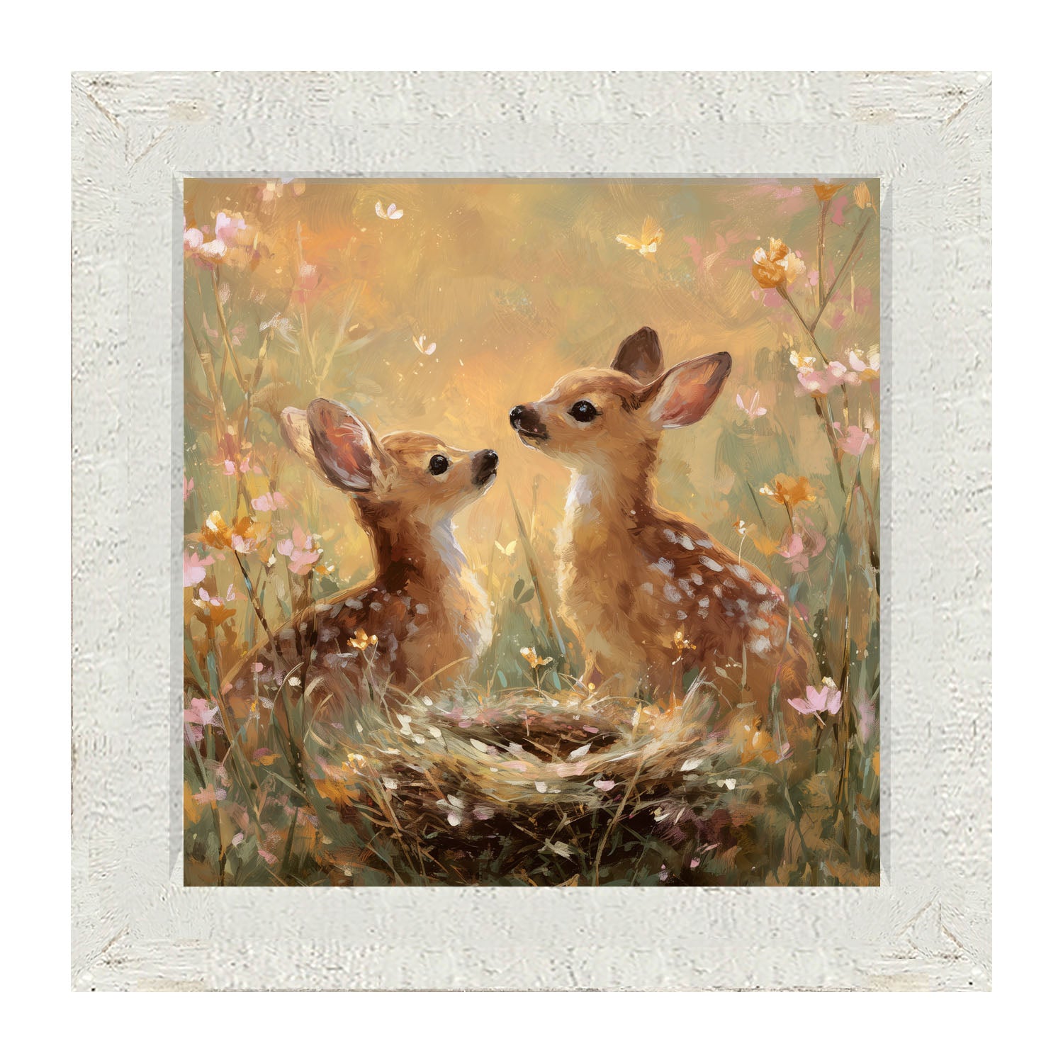 Baby Deer with Flowers - Framed Art