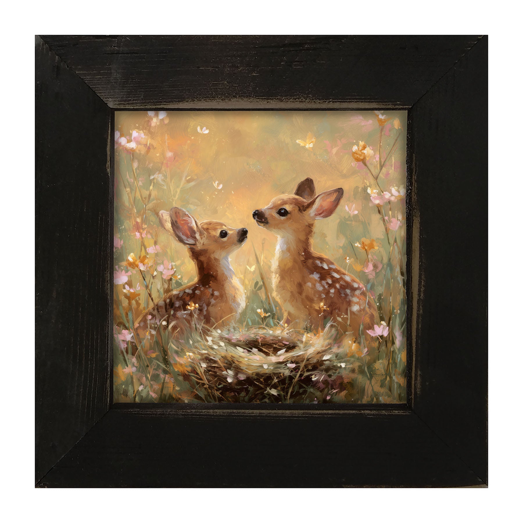 Baby Deer with Flowers - Framed Art