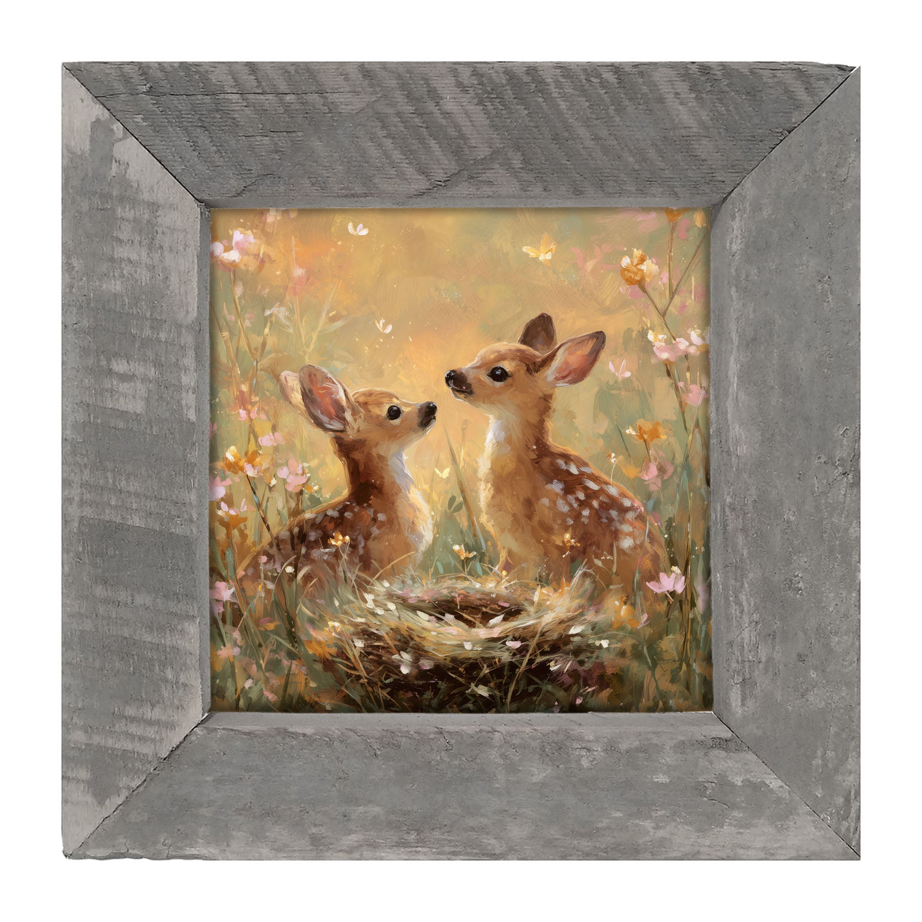 Baby Deer with Flowers - Framed Art