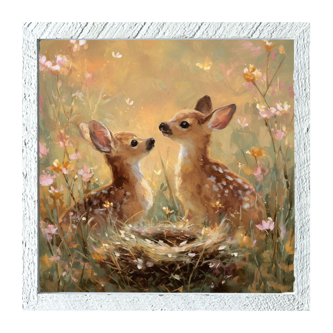 Baby Deer with Flowers - Framed Art