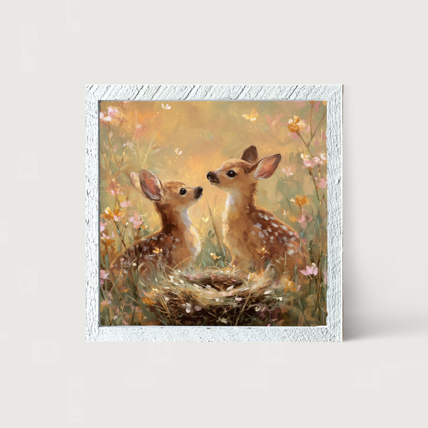 Baby Deer with Flowers - Framed Art