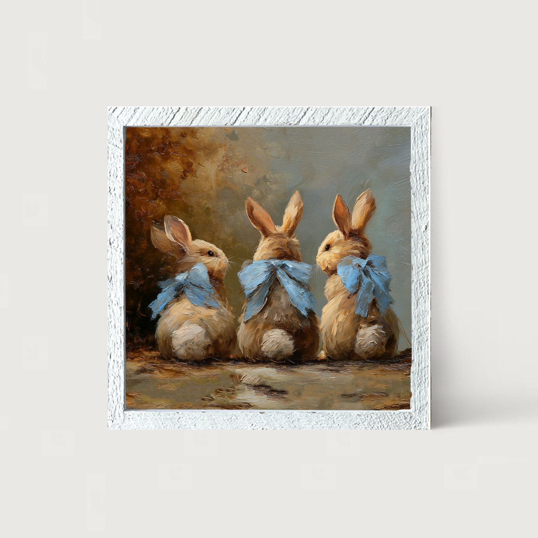 Bunnies with Blue Bows in Autumn
