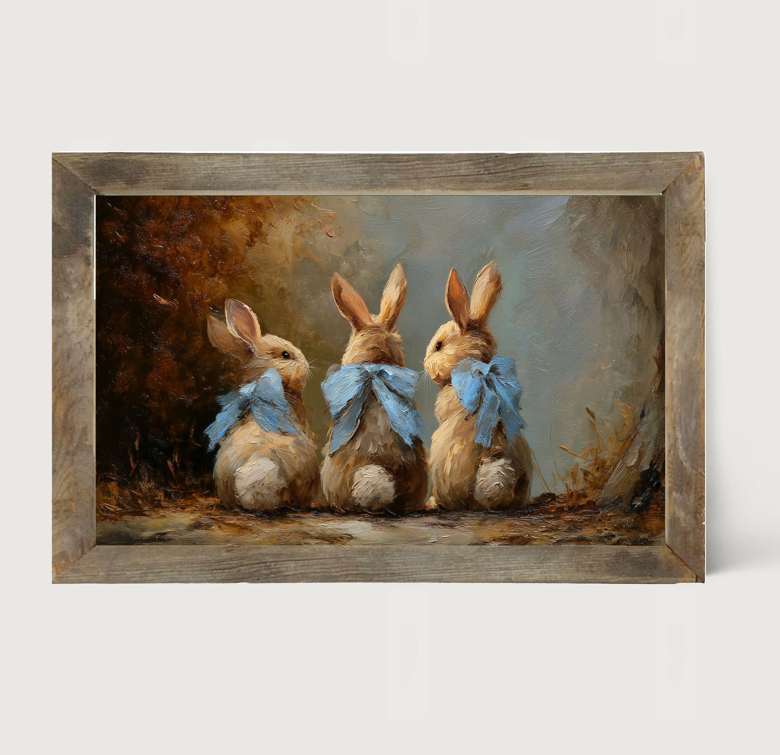 Bunnies with Blue Bows in Autumn