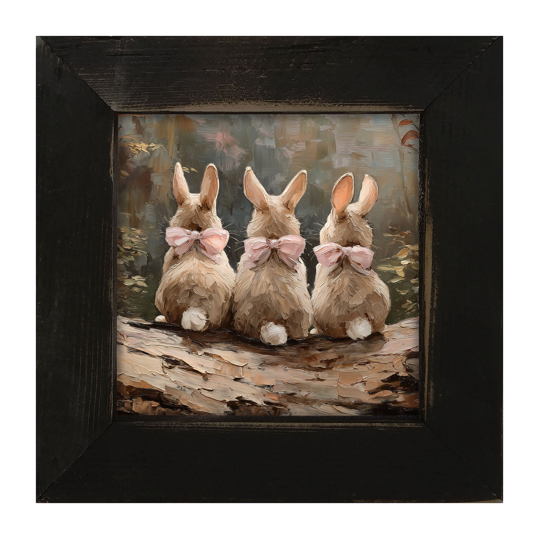 Bunnies with Pink Bows in Forest - Framed Art