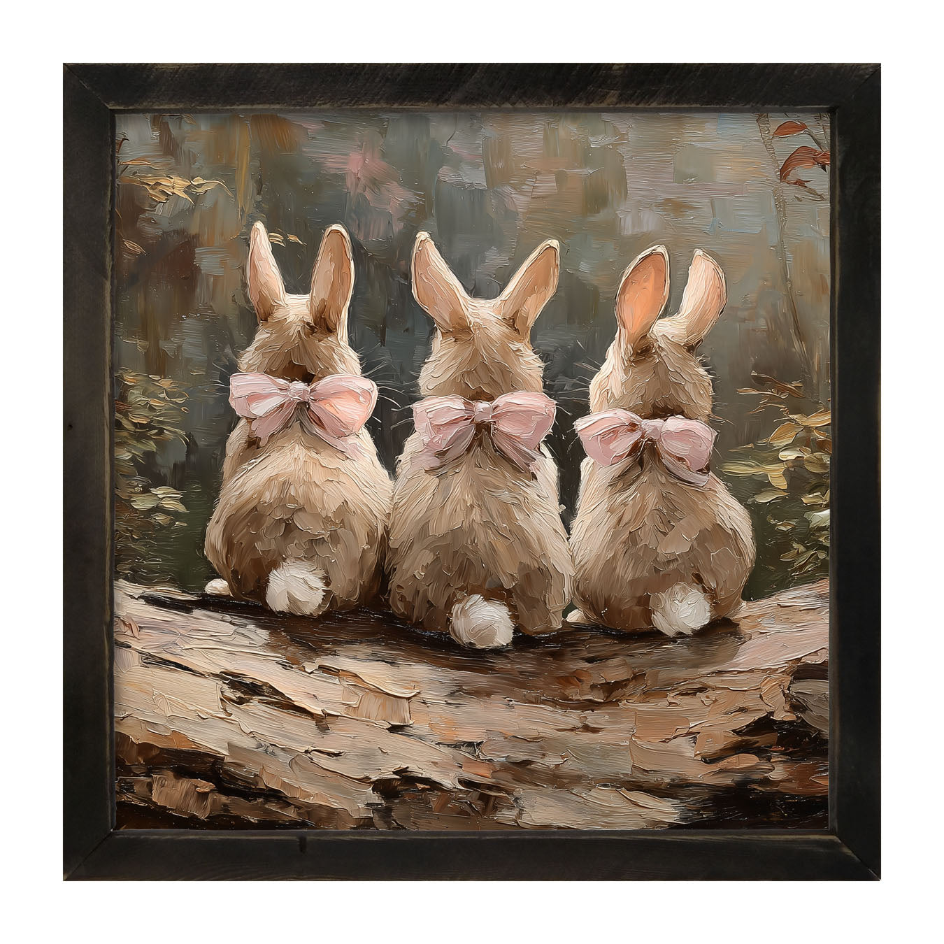 Bunnies with Pink Bows in Forest - Framed Art