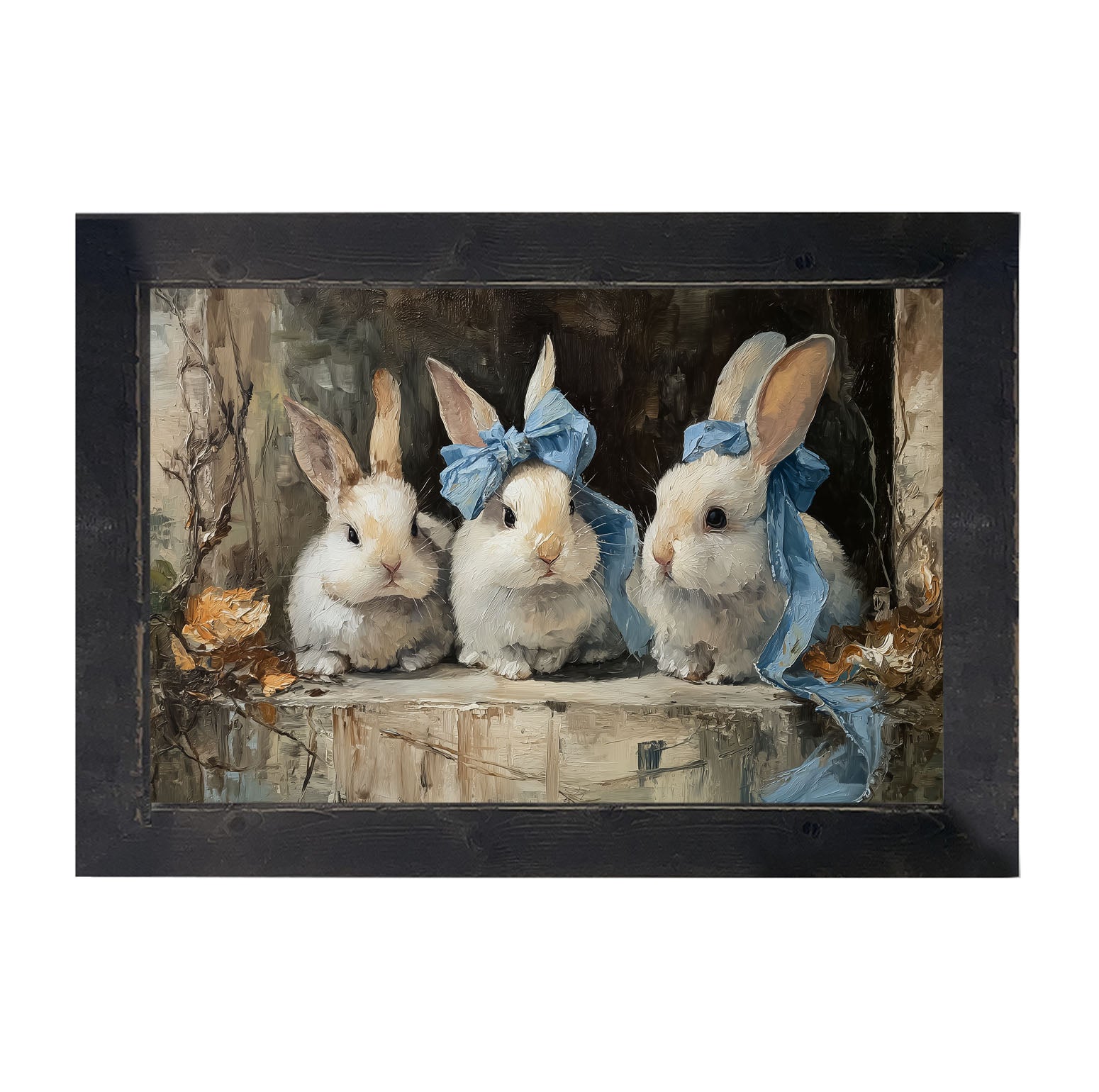 Bunnies with Blue Bows in Doorway - Framed Art