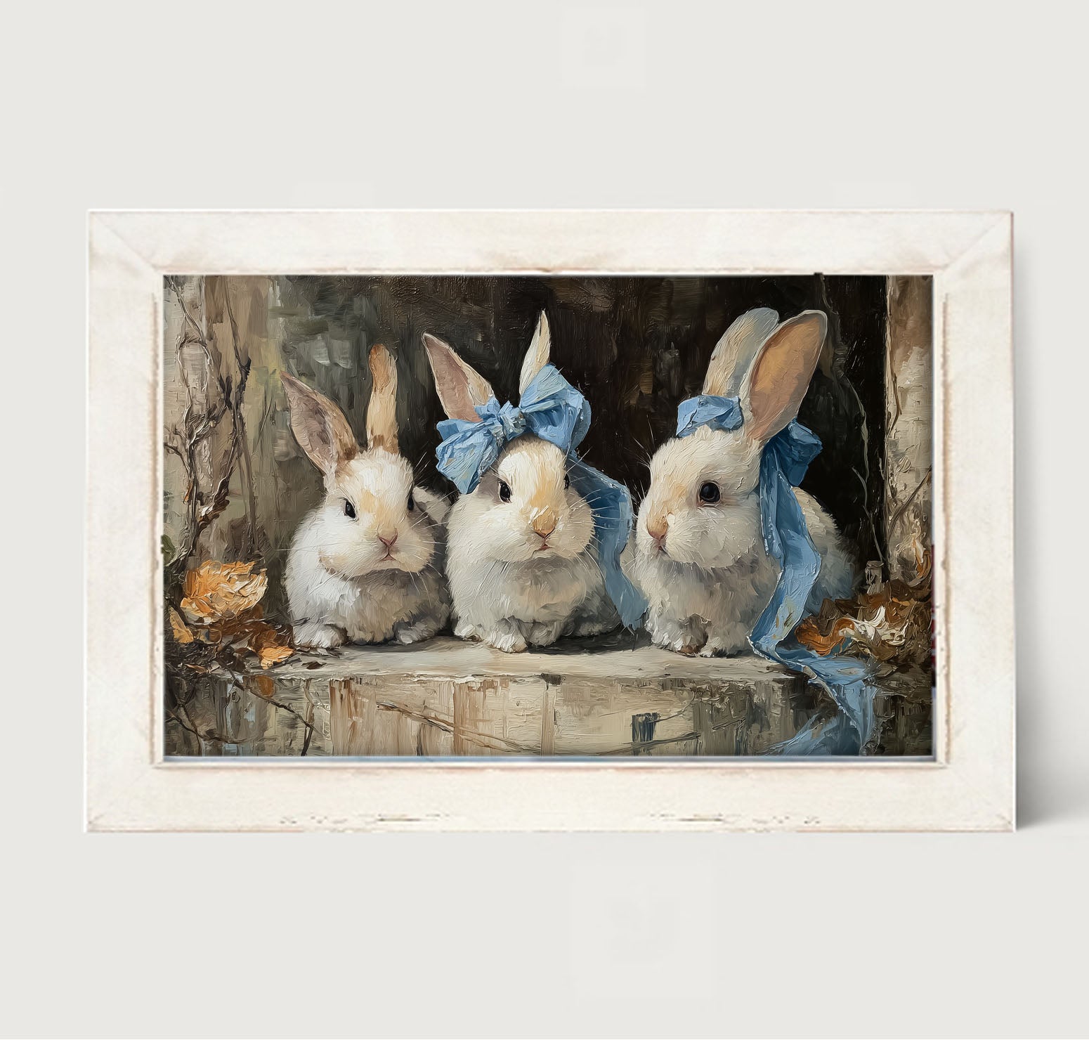 Bunnies with Blue Bows in Doorway - Framed Art