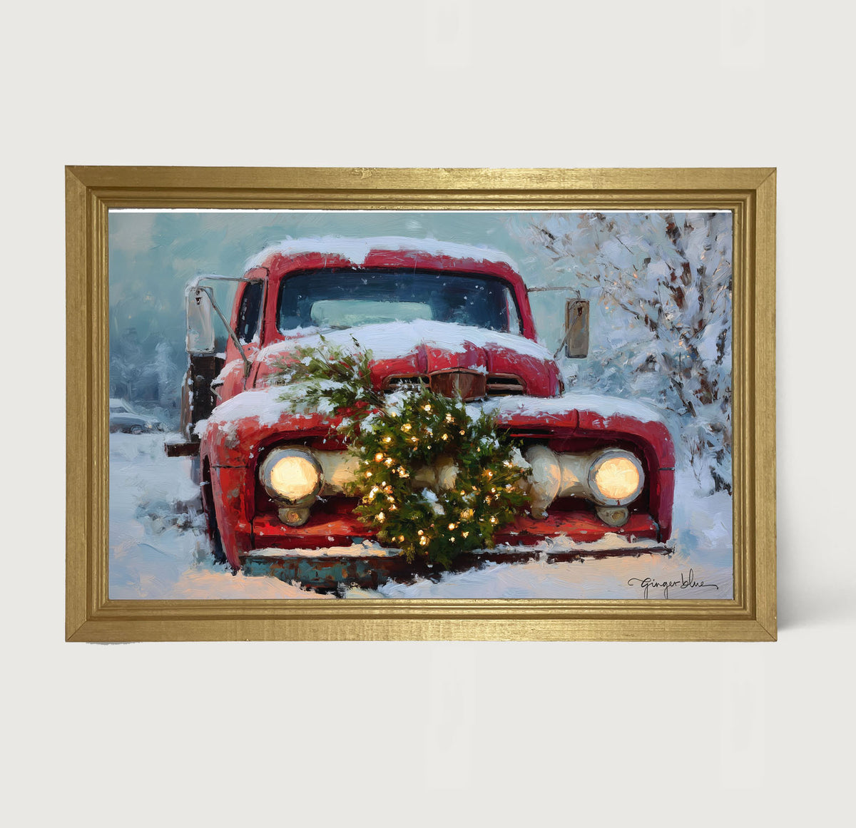 Christmas Truck in Snow - Framed Art