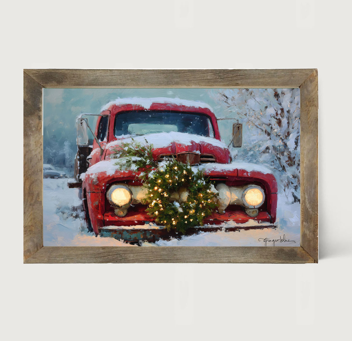 Christmas Truck in Snow - Framed Art
