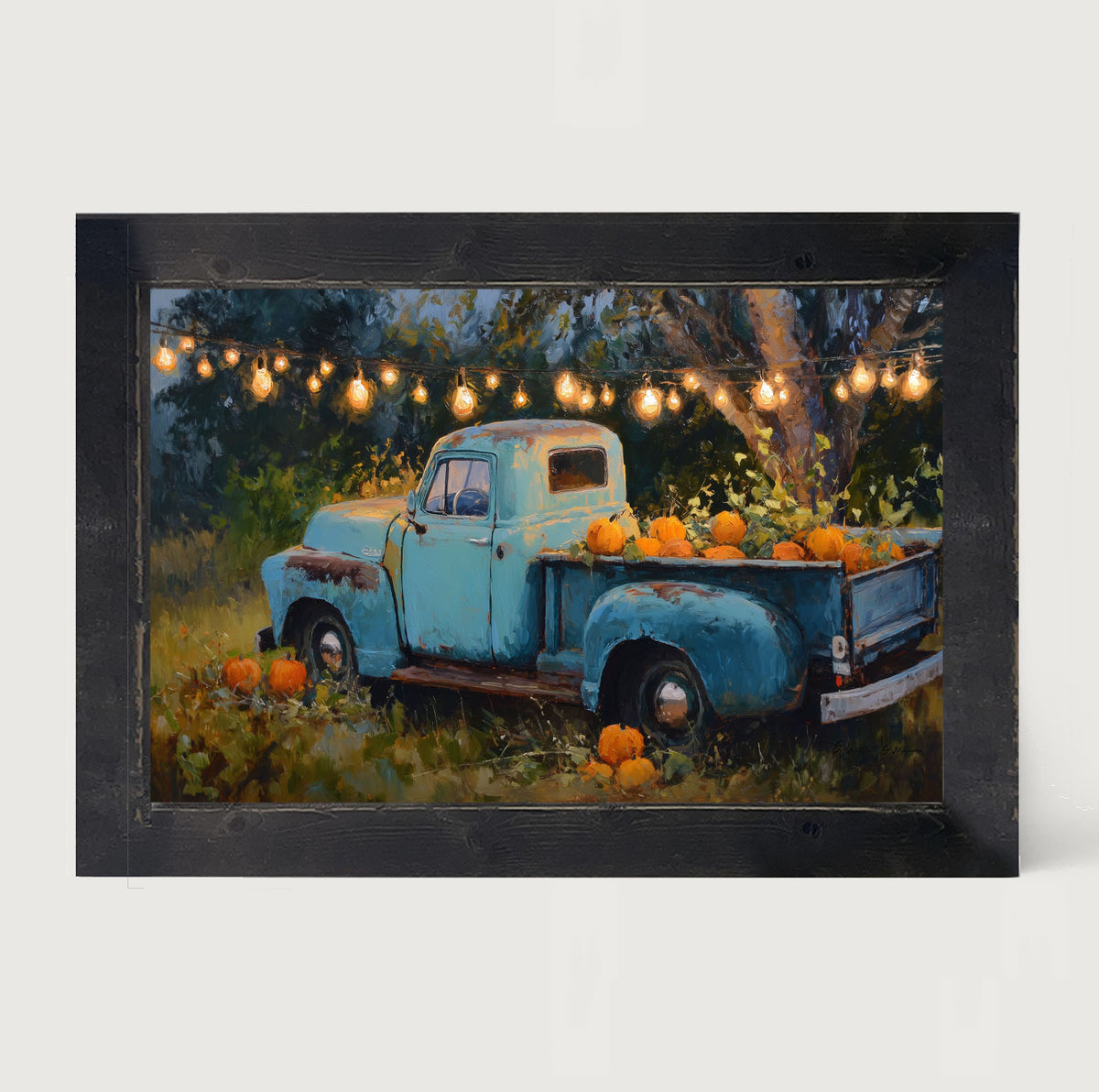 Blue Truck with Pumpkins - Framed Art