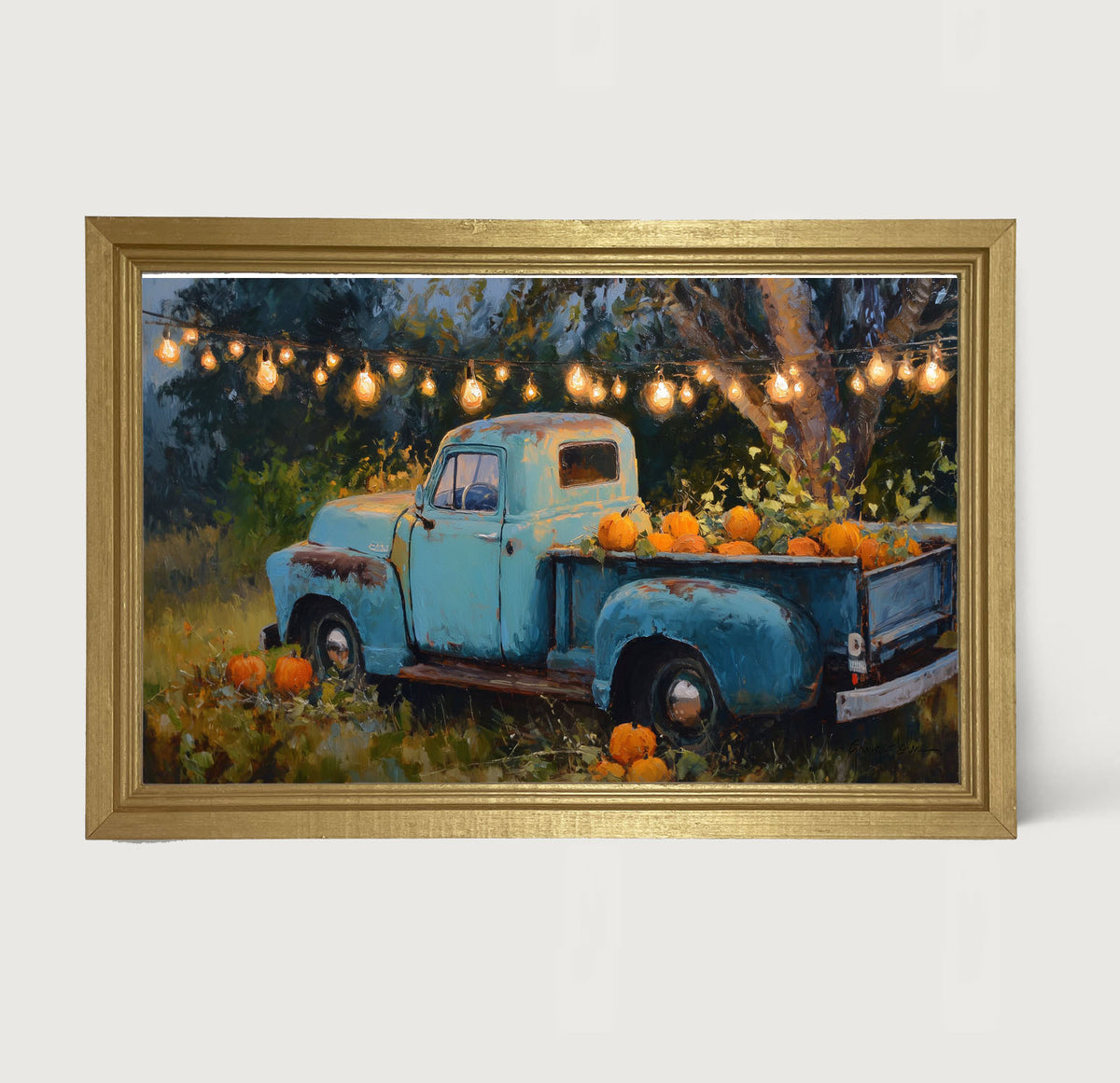 Blue Truck with Pumpkins - Framed Art