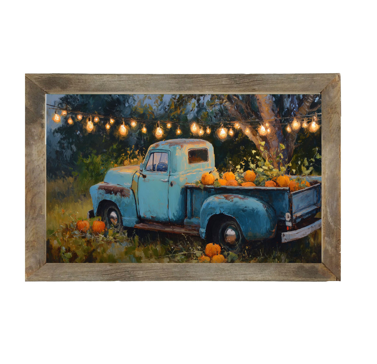 Blue Truck with Pumpkins - Framed Art