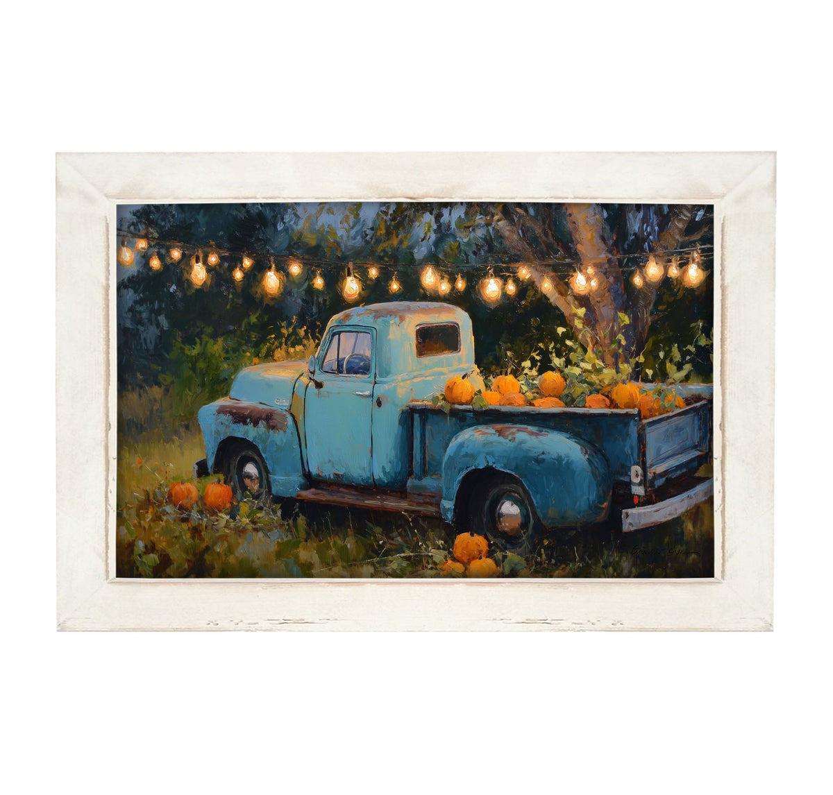 Blue Truck with Pumpkins - Framed Art