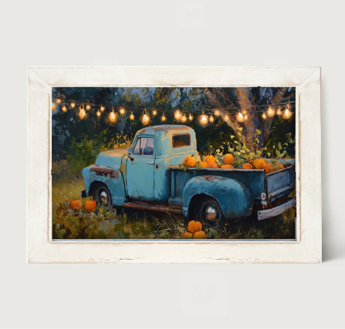 Blue Truck with Pumpkins - Framed Art