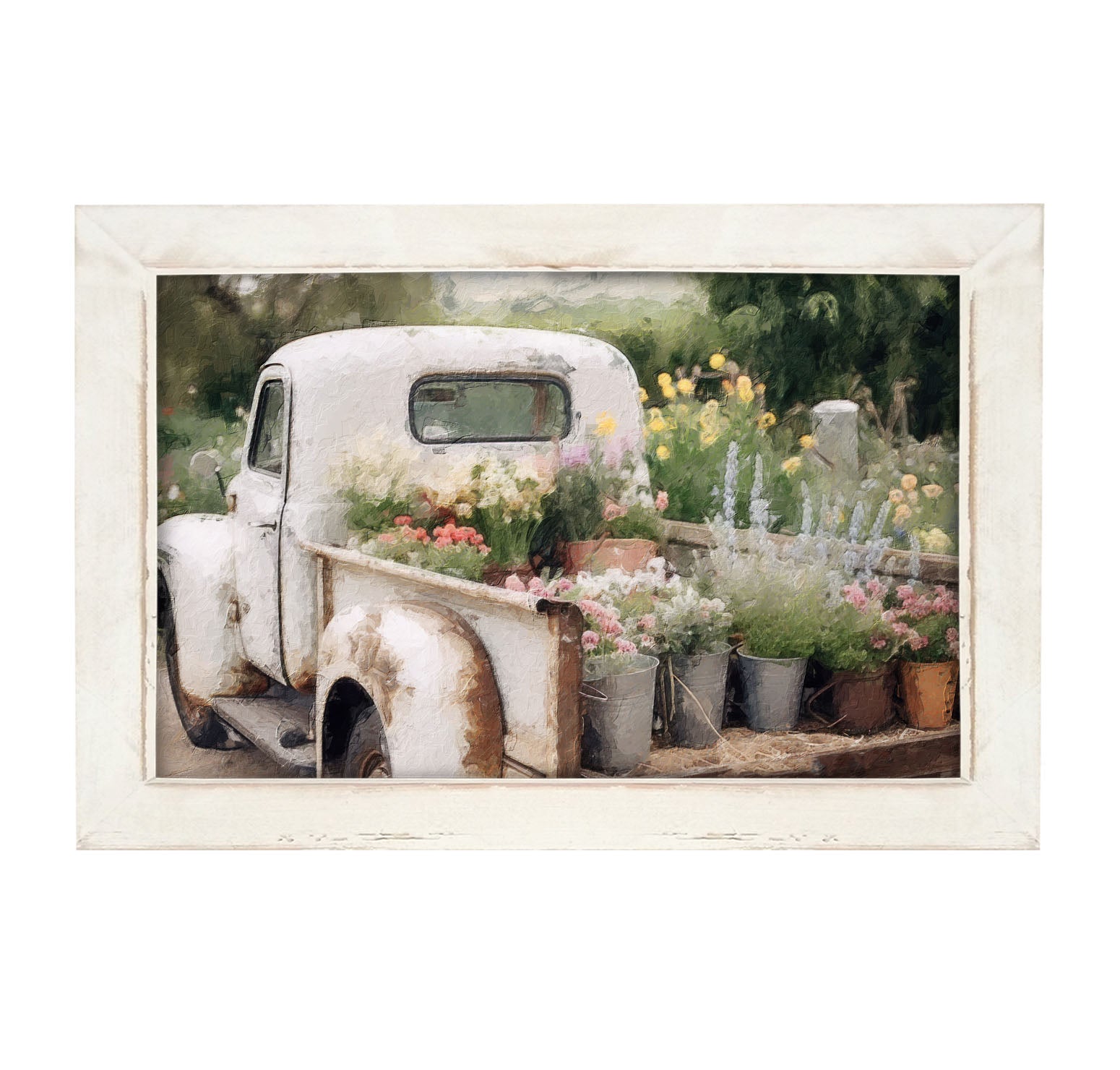 White Flower Truck - Framed art