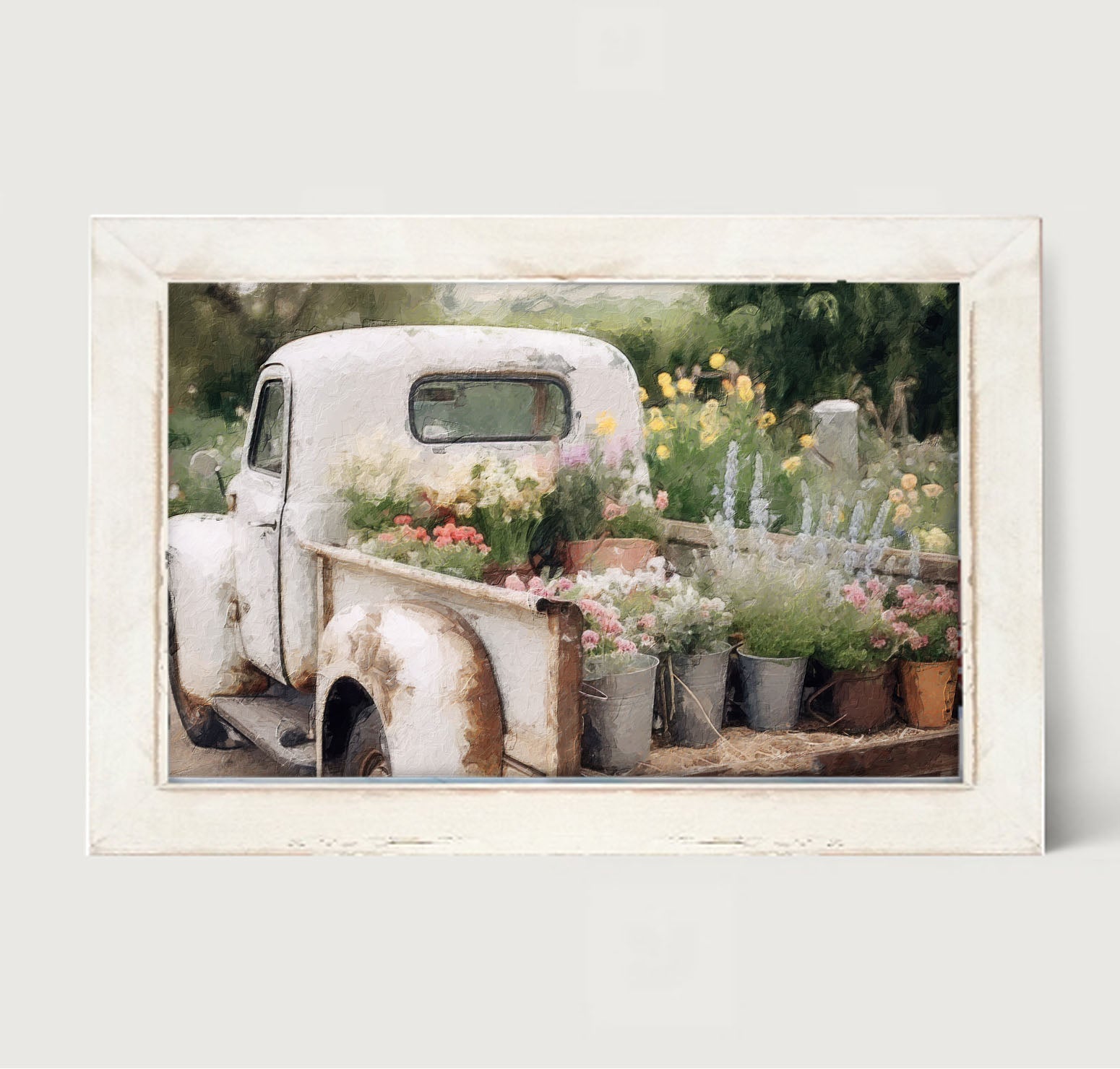 White Flower Truck - Framed art