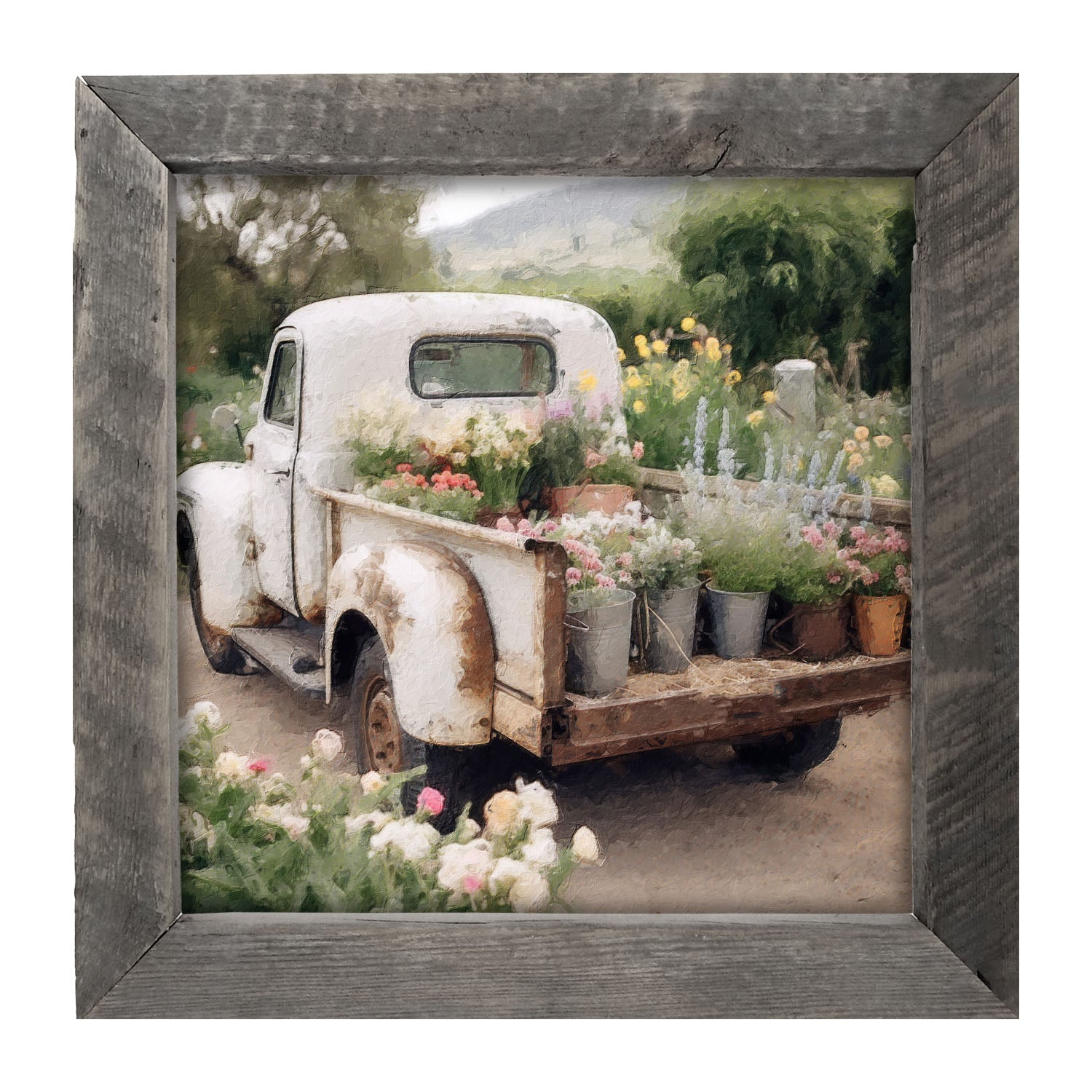 White Flower Truck - Framed art