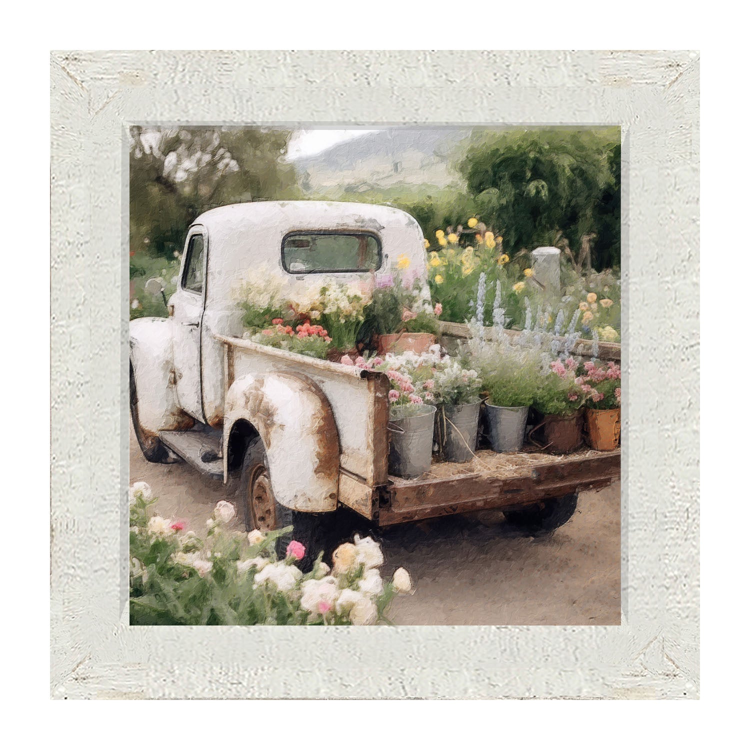 White Flower Truck - Framed art