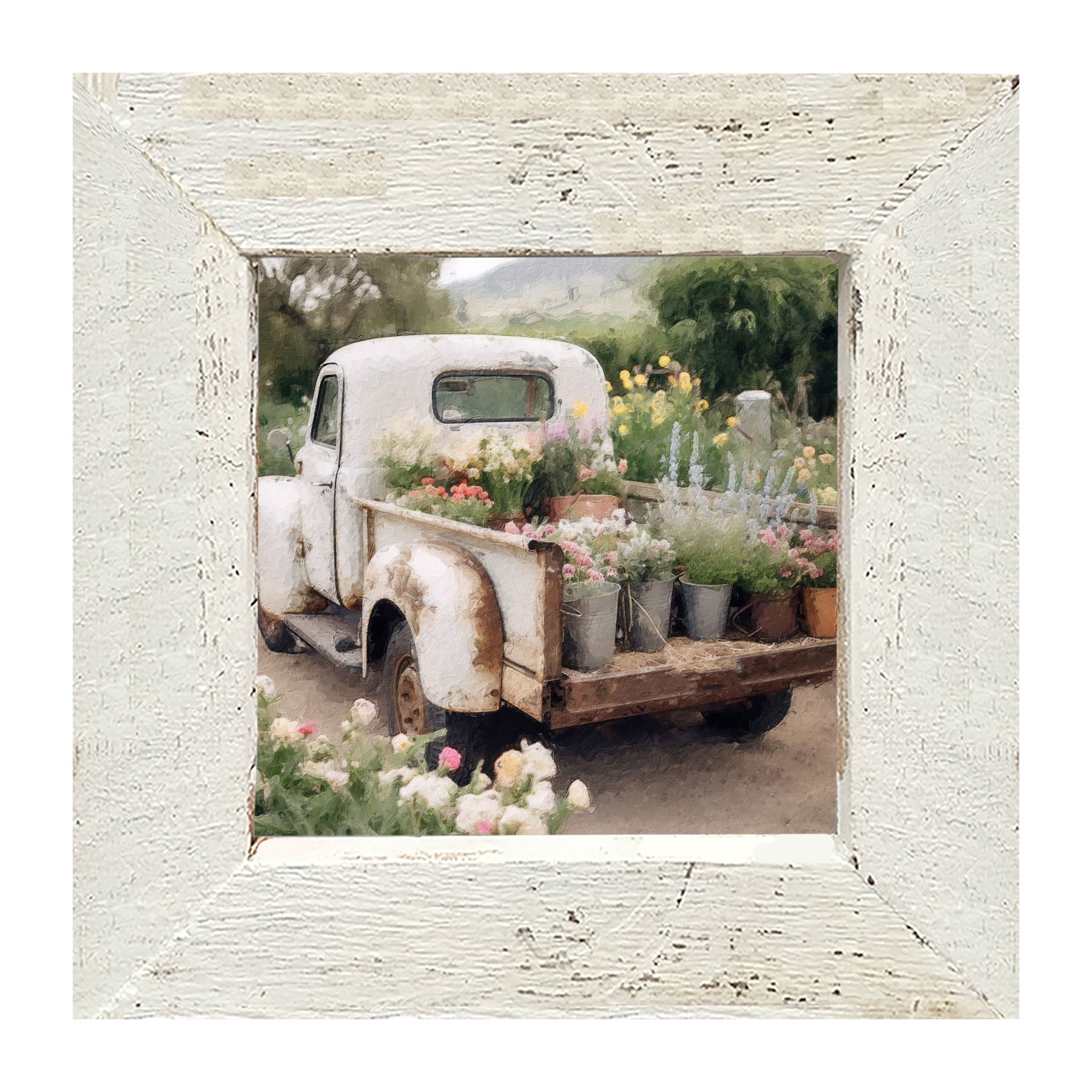 White Flower Truck - Framed art