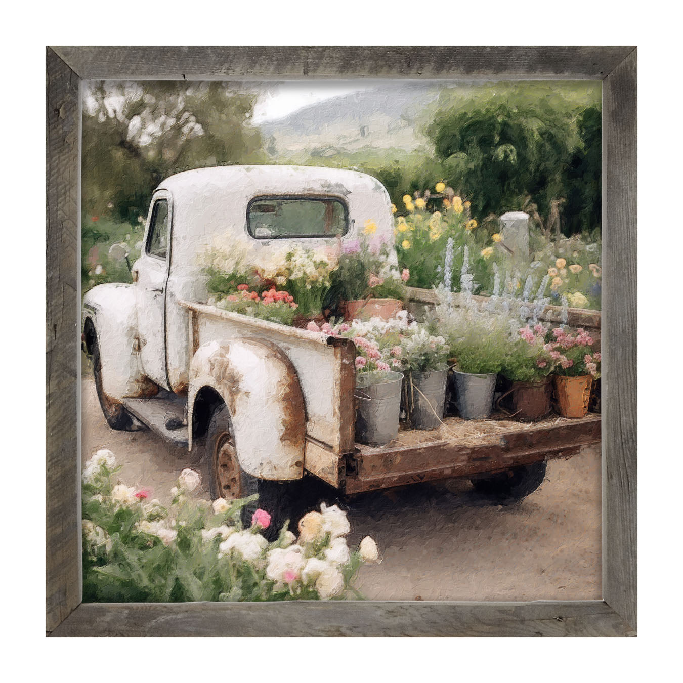 White Flower Truck - Framed art