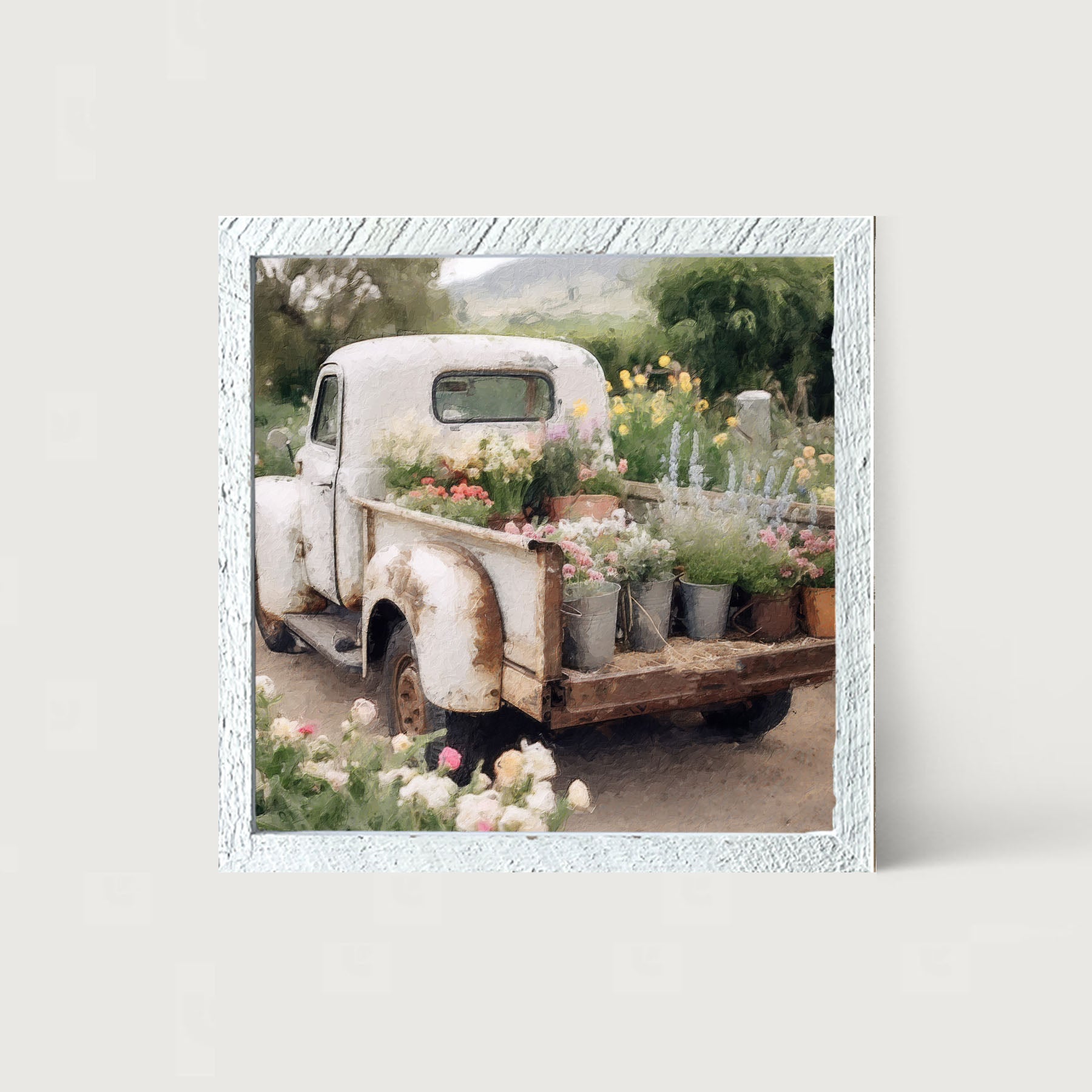 White Flower Truck - Framed art