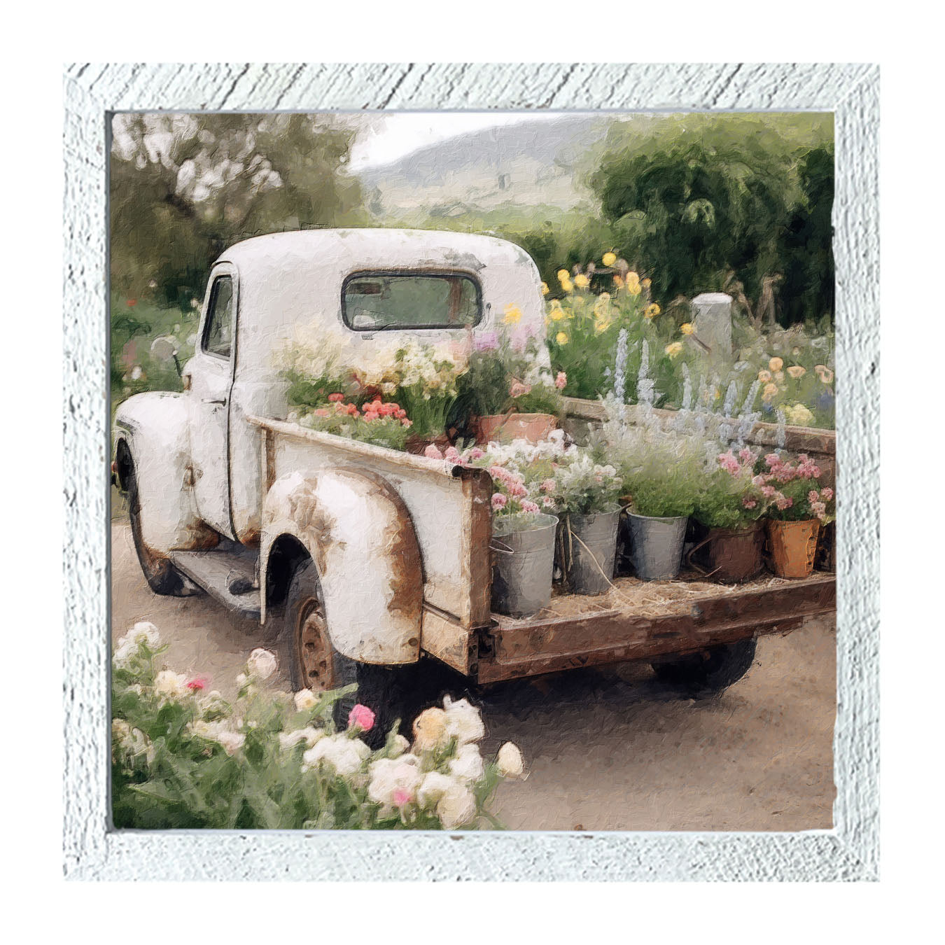 White Flower Truck - Framed art